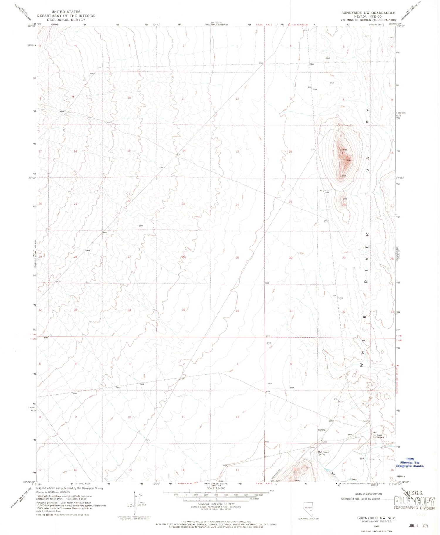 Classic USGS Sunnyside NW Nevada 7.5'x7.5' Topo Map Image
