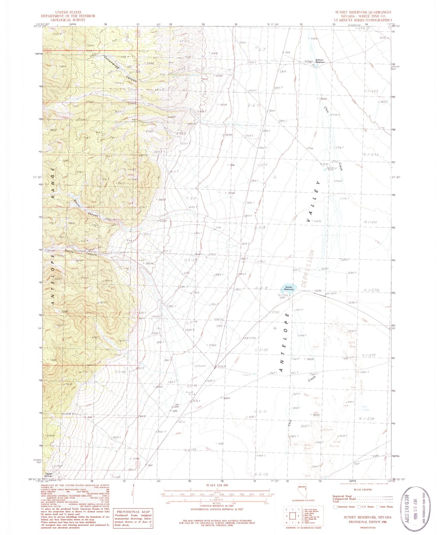 Classic USGS Sunset Reservoir Nevada 7.5'x7.5' Topo Map Image
