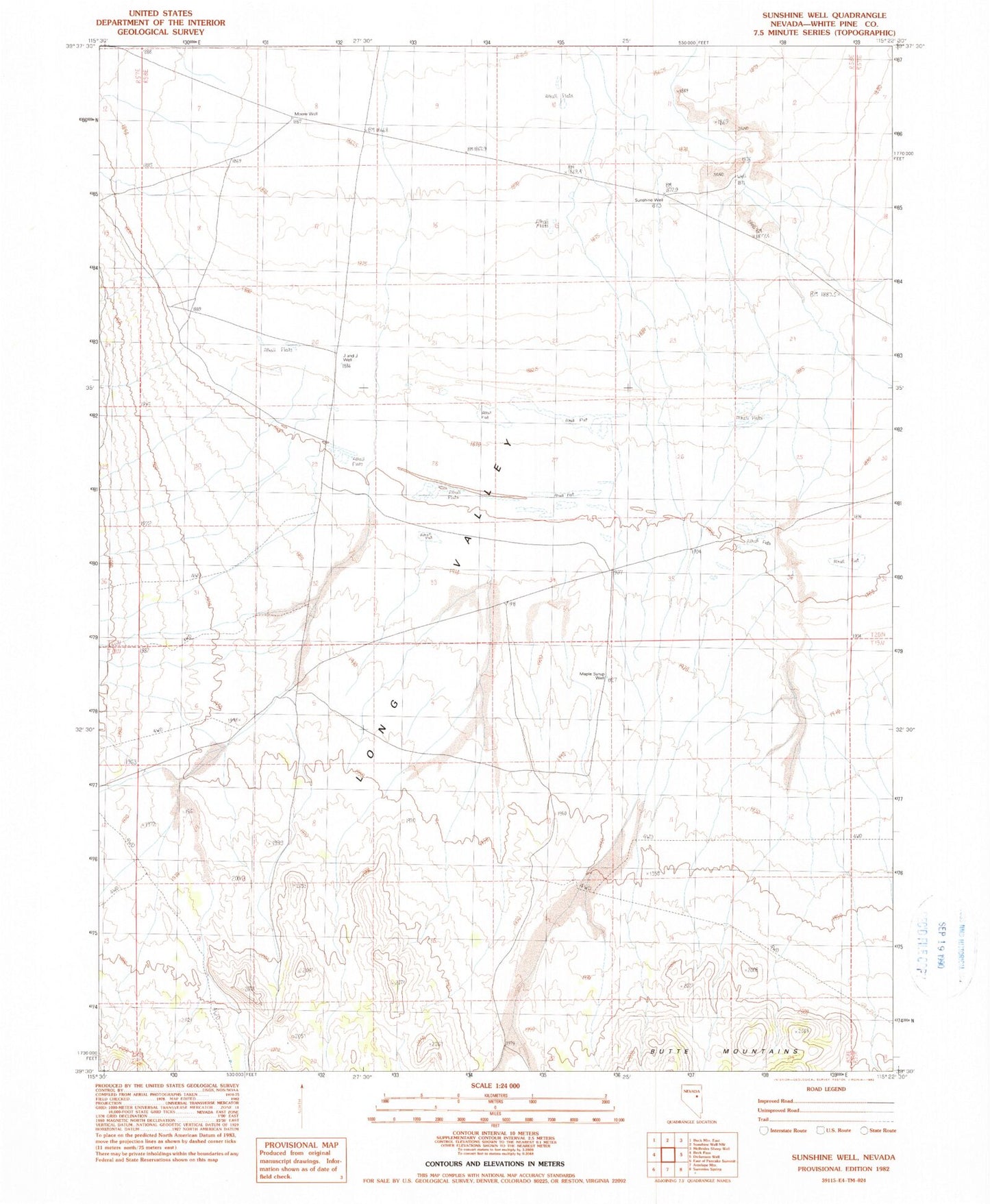 Classic USGS Sunshine Well Nevada 7.5'x7.5' Topo Map Image