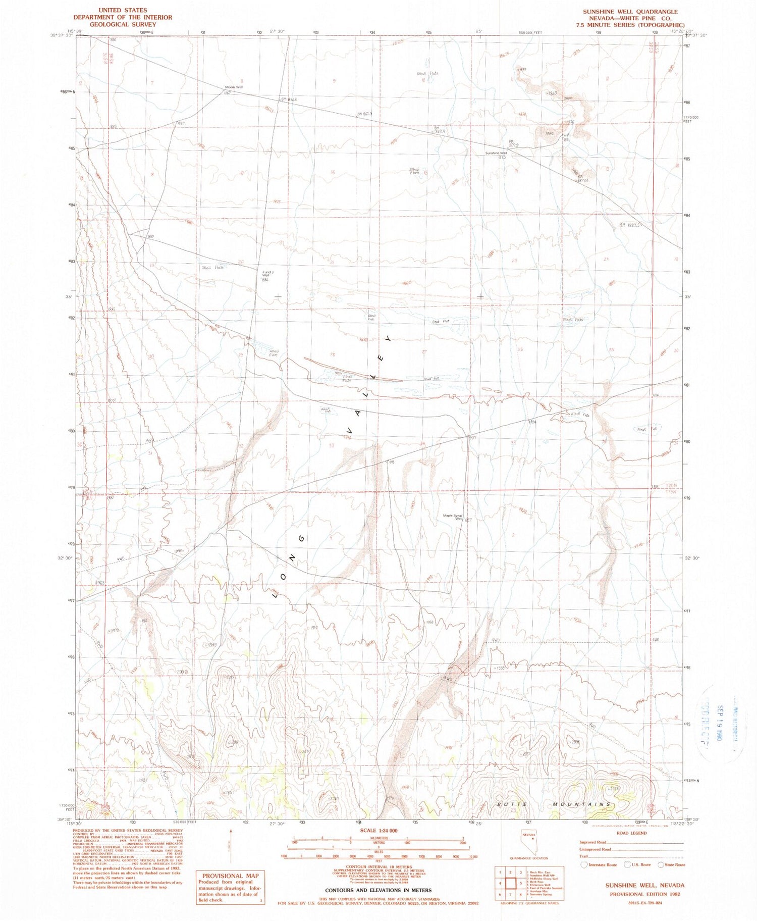 Classic USGS Sunshine Well Nevada 7.5'x7.5' Topo Map Image