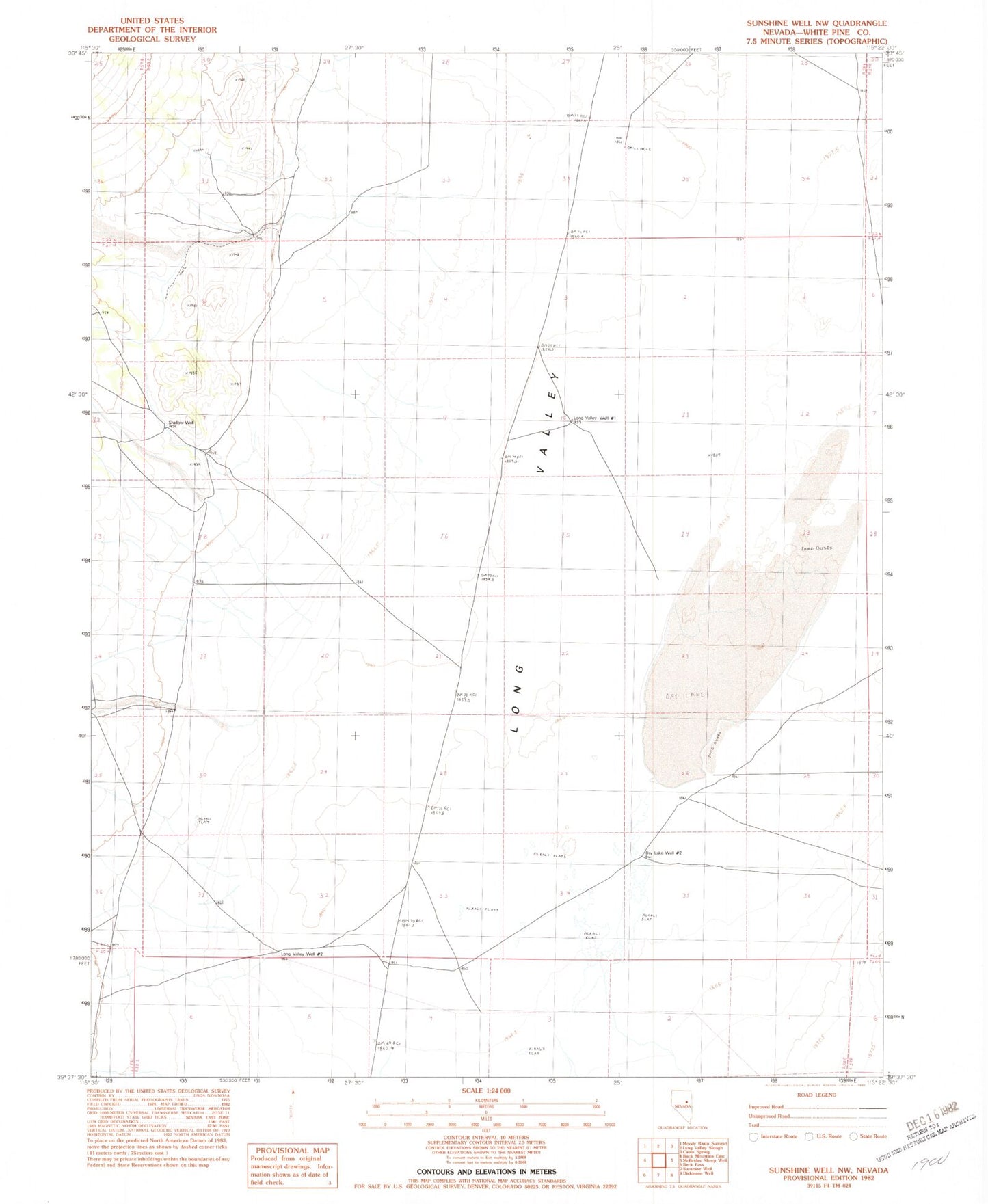 Classic USGS Sunshine Well NW Nevada 7.5'x7.5' Topo Map Image