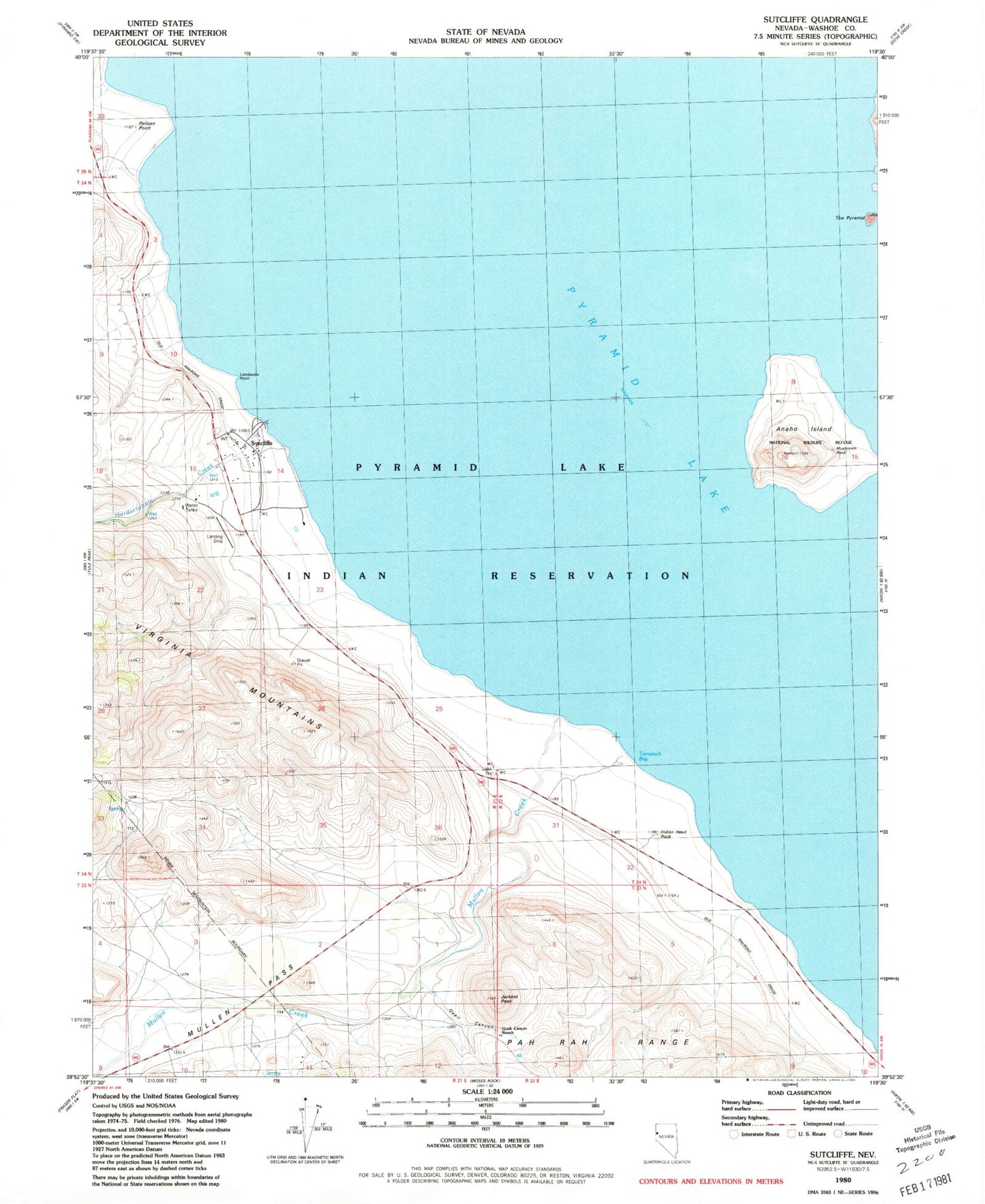 Classic USGS Sutcliffe Nevada 7.5'x7.5' Topo Map Image