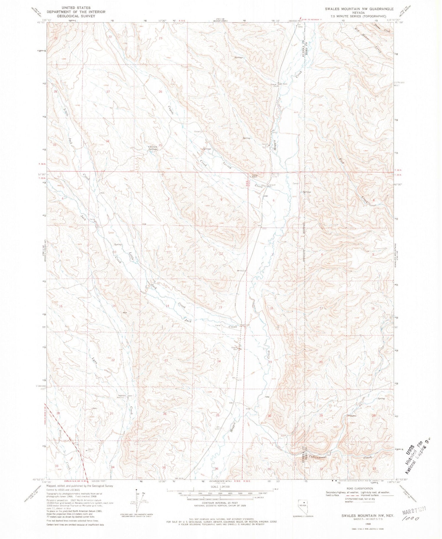 Classic USGS Swales Mountain NW Nevada 7.5'x7.5' Topo Map Image
