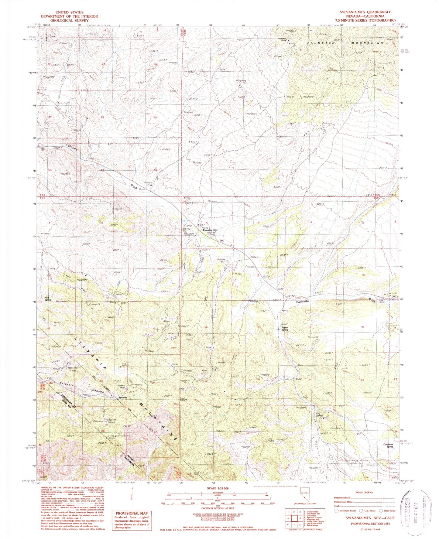 Classic USGS Sylvania Mountains Nevada 7.5'x7.5' Topo Map Image