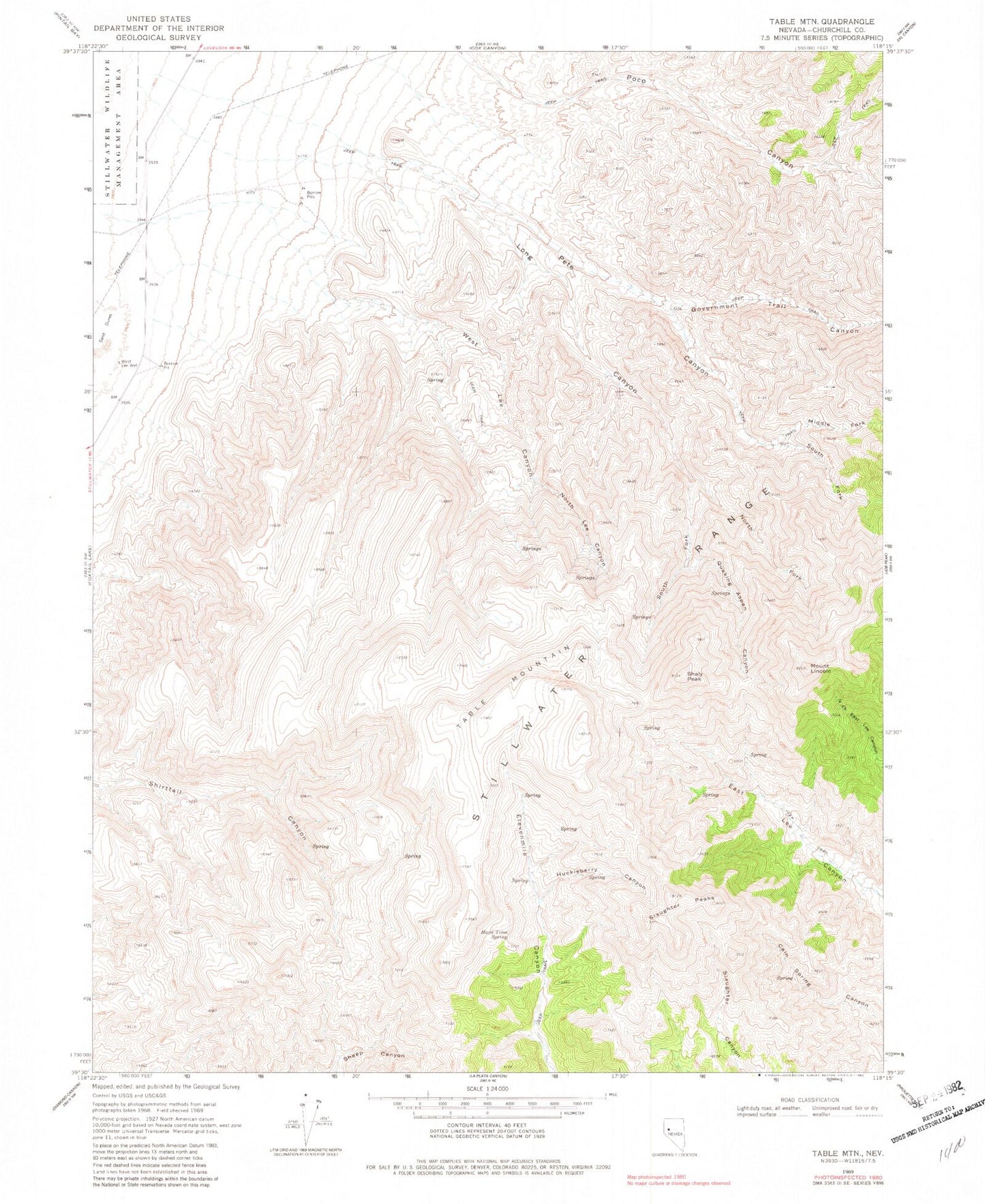 Classic USGS Table Mountain Nevada 7.5'x7.5' Topo Map Image