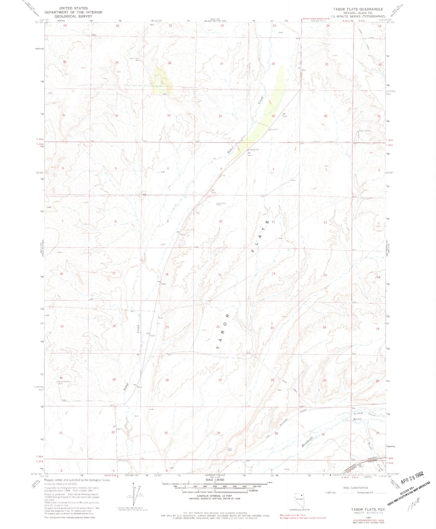 Classic USGS Tabor Flats Nevada 7.5'x7.5' Topo Map Image