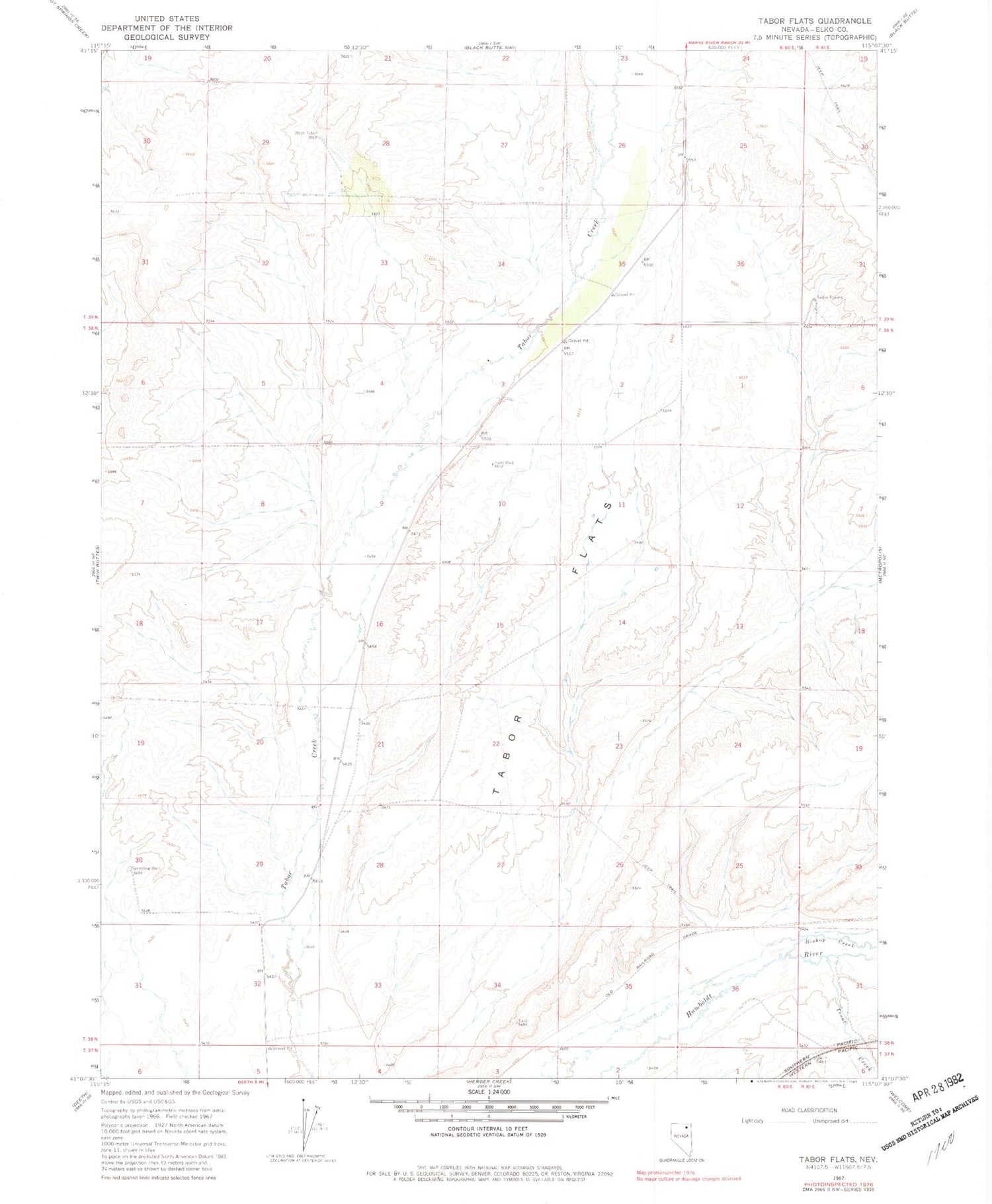 Classic USGS Tabor Flats Nevada 7.5'x7.5' Topo Map Image