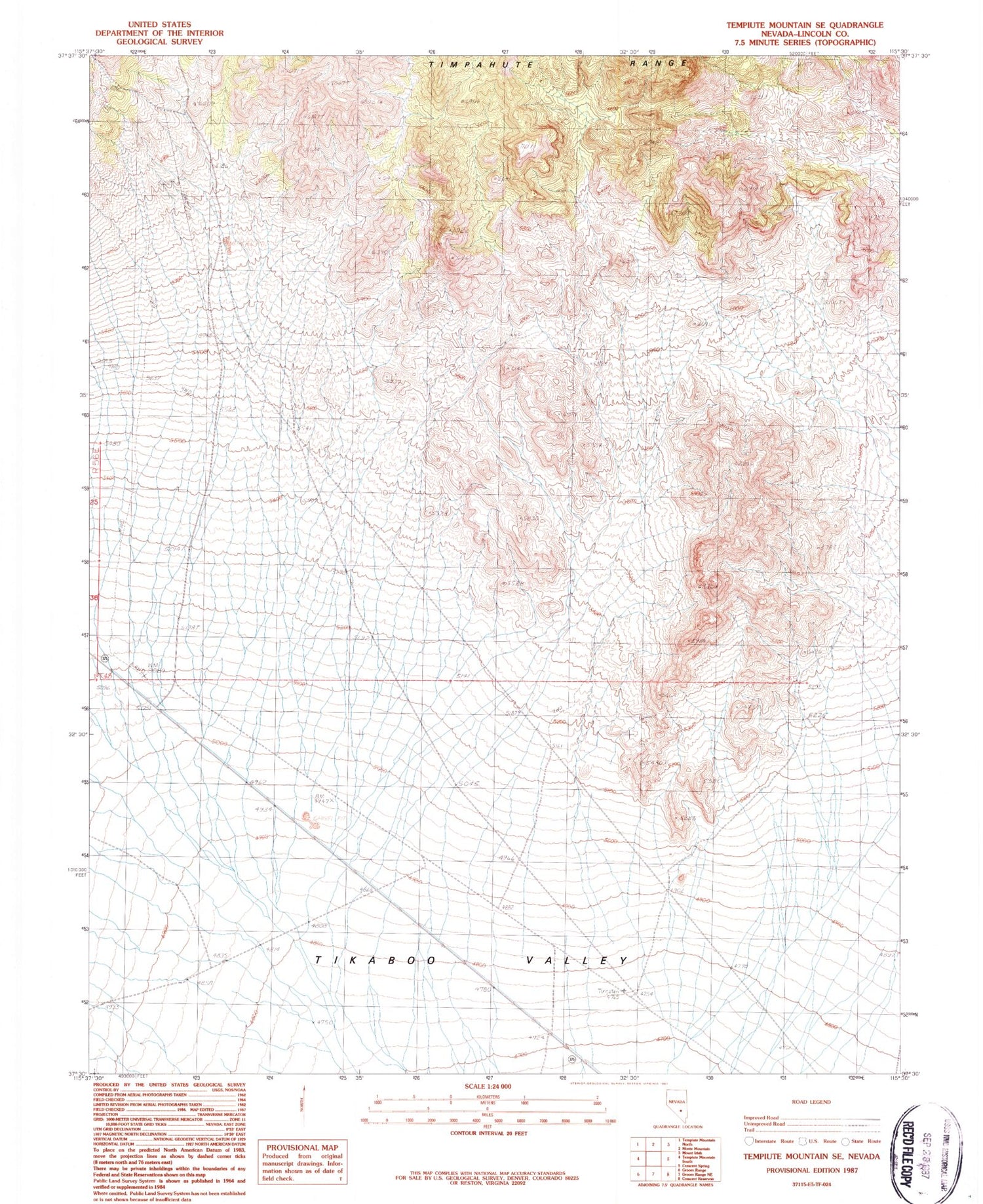Classic USGS Tempiute Mountain SE Nevada 7.5'x7.5' Topo Map Image