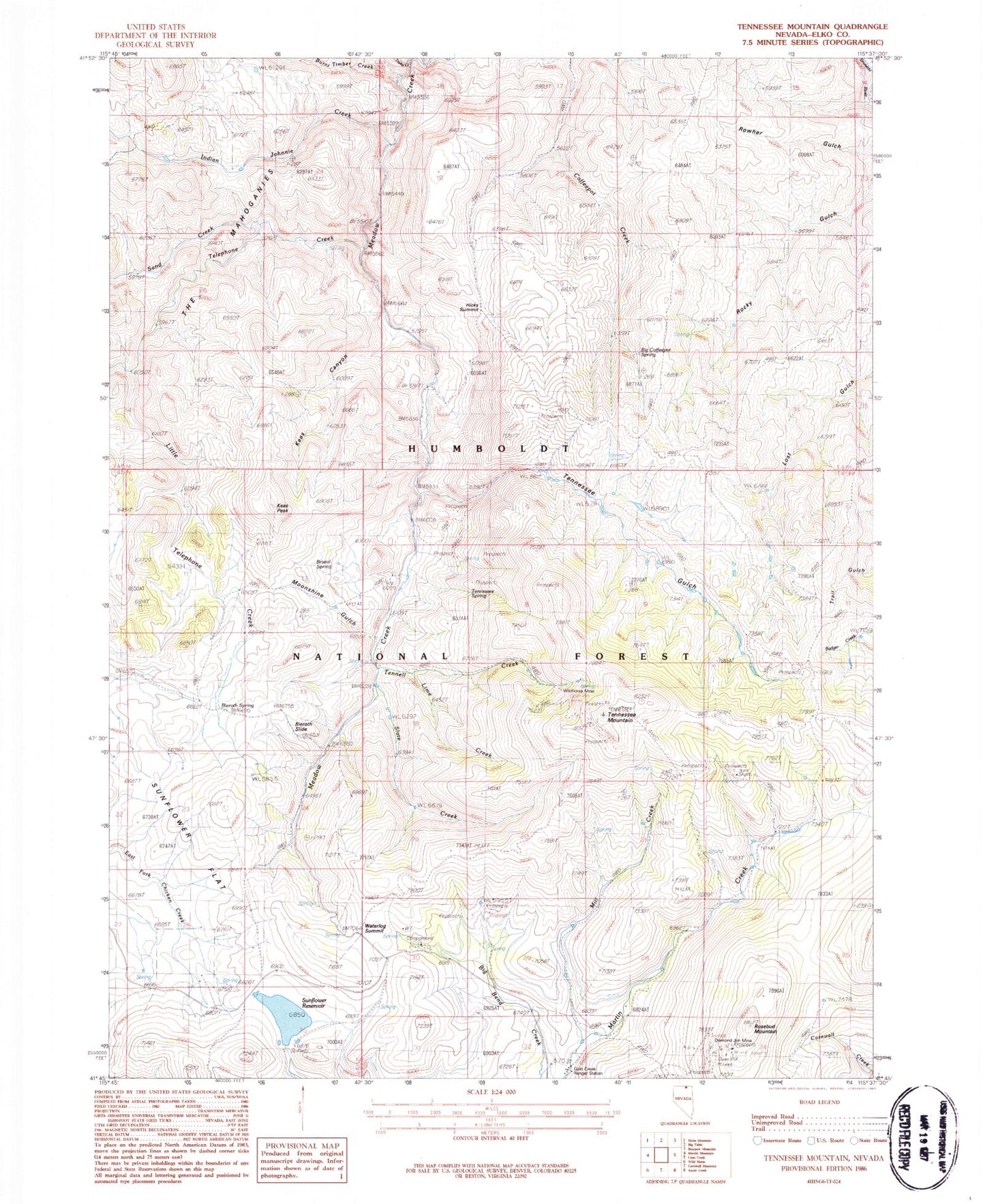 Classic USGS Tennessee Mountain Nevada 7.5'x7.5' Topo Map Image