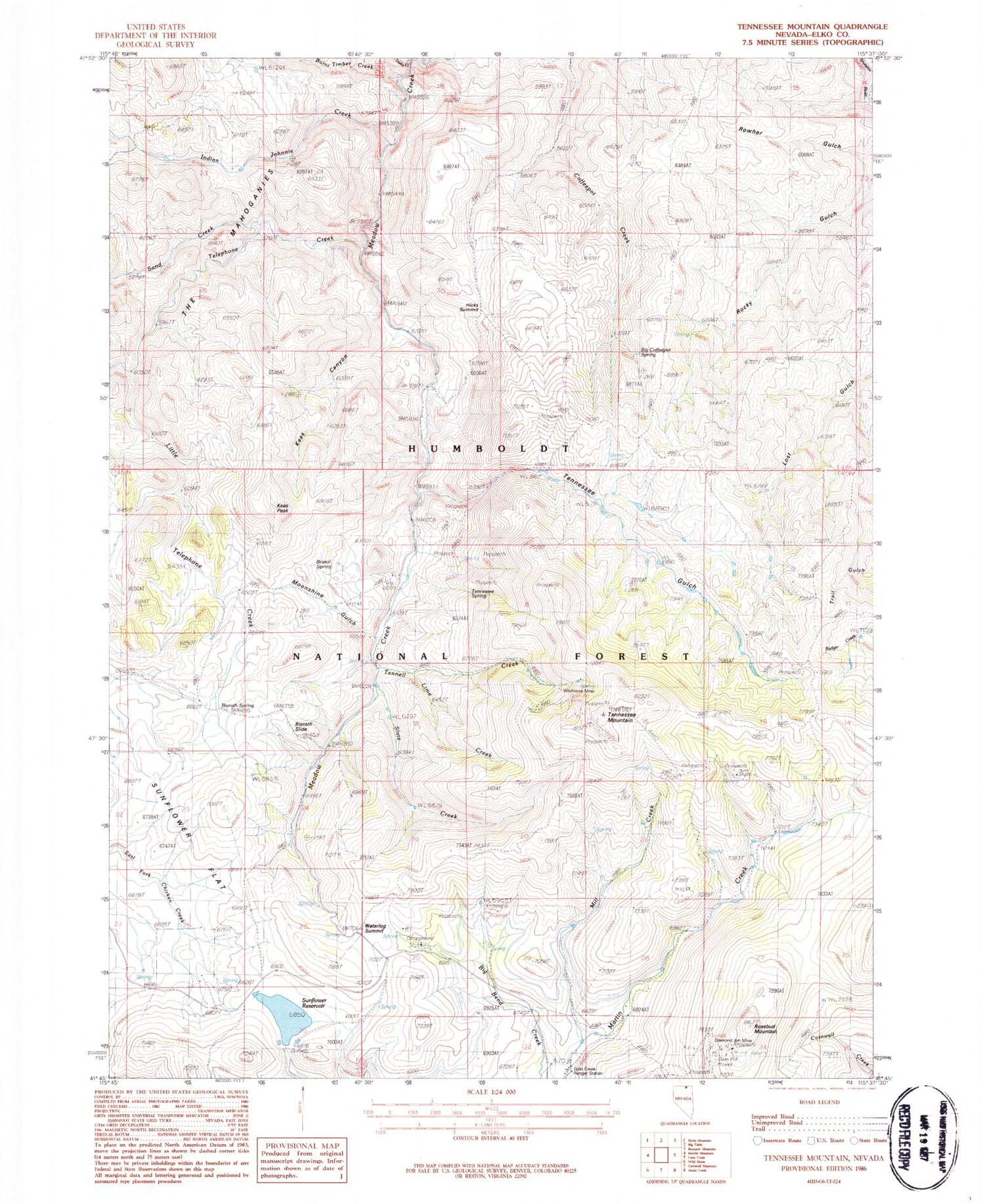 Classic USGS Tennessee Mountain Nevada 7.5'x7.5' Topo Map Image