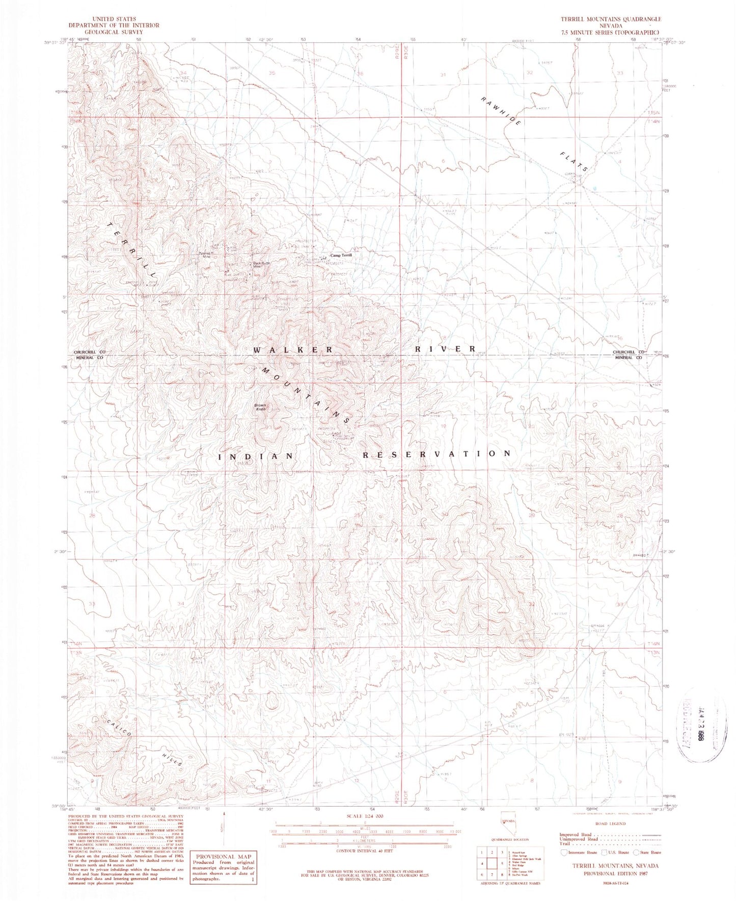Classic USGS Terrill Mountains Nevada 7.5'x7.5' Topo Map Image