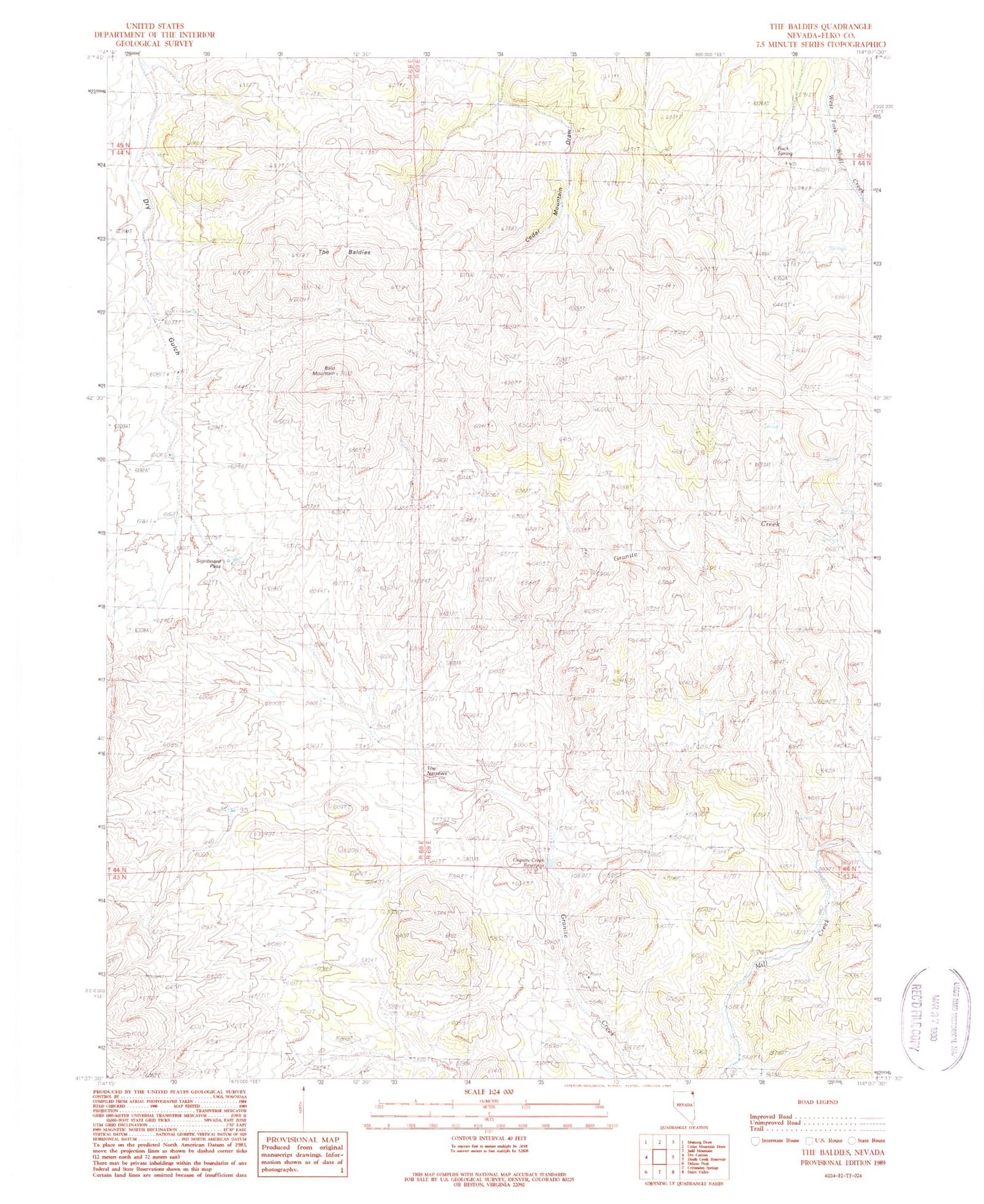 Classic USGS The Baldies Nevada 7.5'x7.5' Topo Map Image