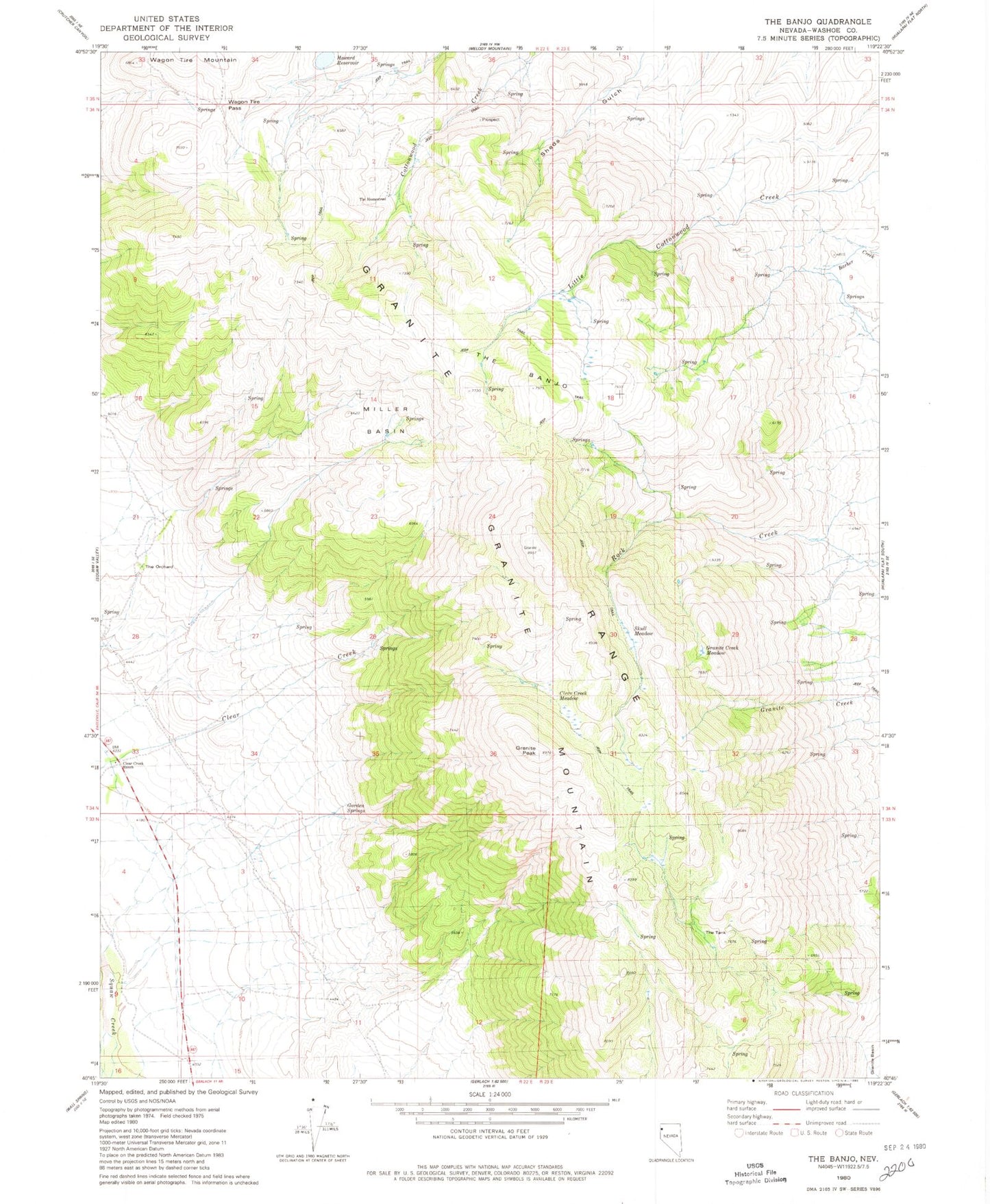 Classic USGS The Banjo Nevada 7.5'x7.5' Topo Map Image