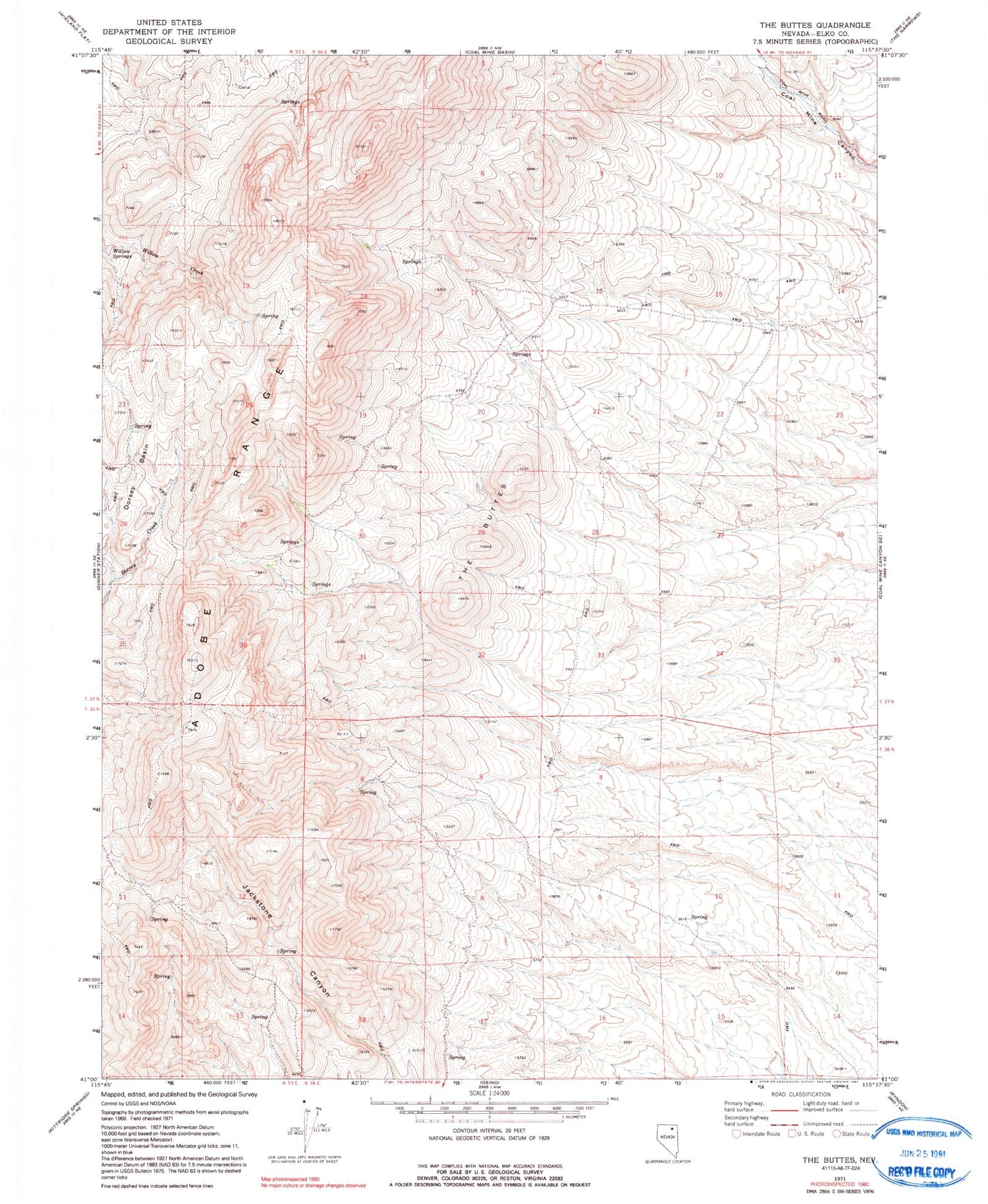Classic USGS The Buttes Nevada 7.5'x7.5' Topo Map Image