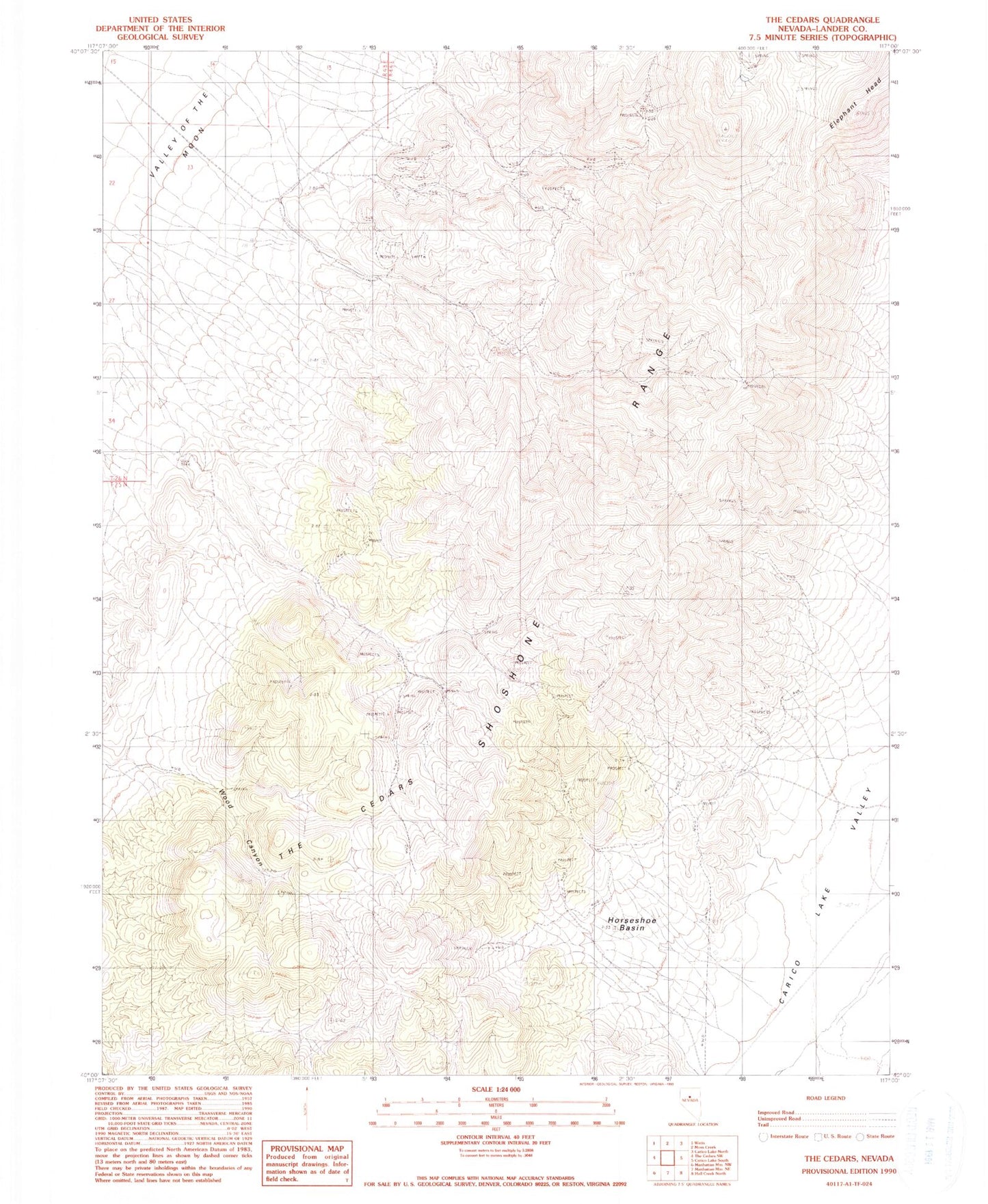 Classic USGS The Cedars Nevada 7.5'x7.5' Topo Map Image