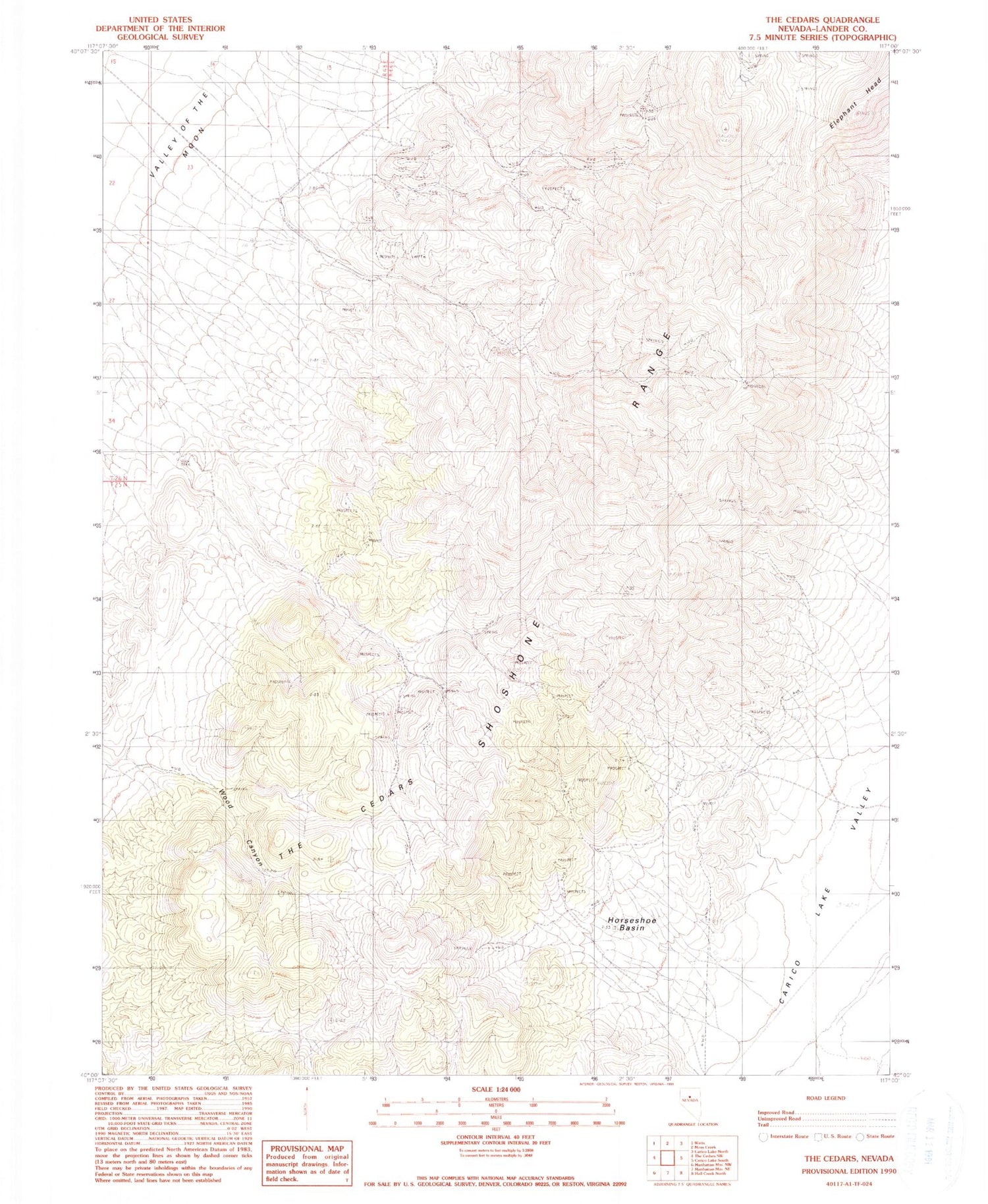Classic USGS The Cedars Nevada 7.5'x7.5' Topo Map Image