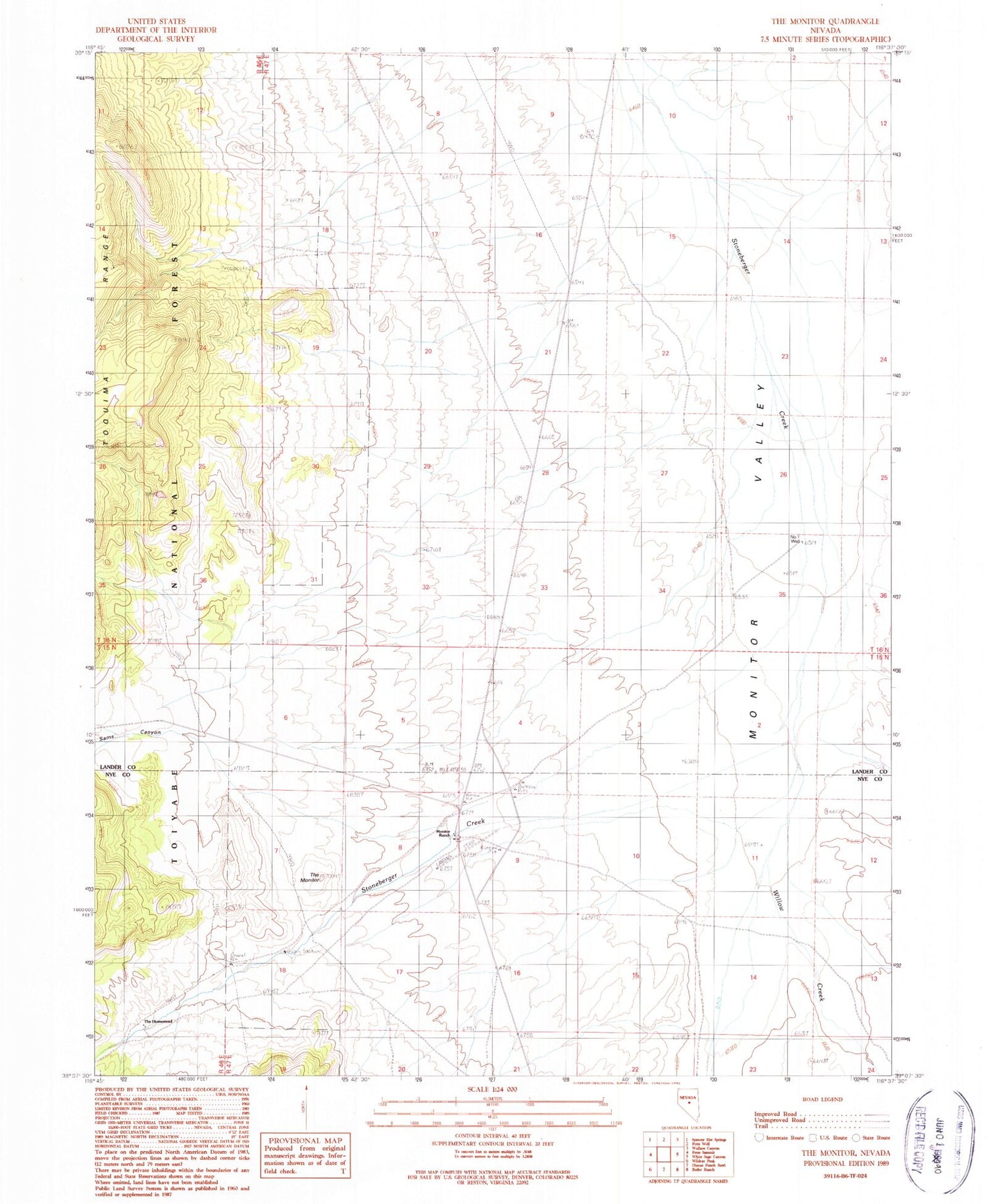 Classic USGS The Monitor Nevada 7.5'x7.5' Topo Map Image