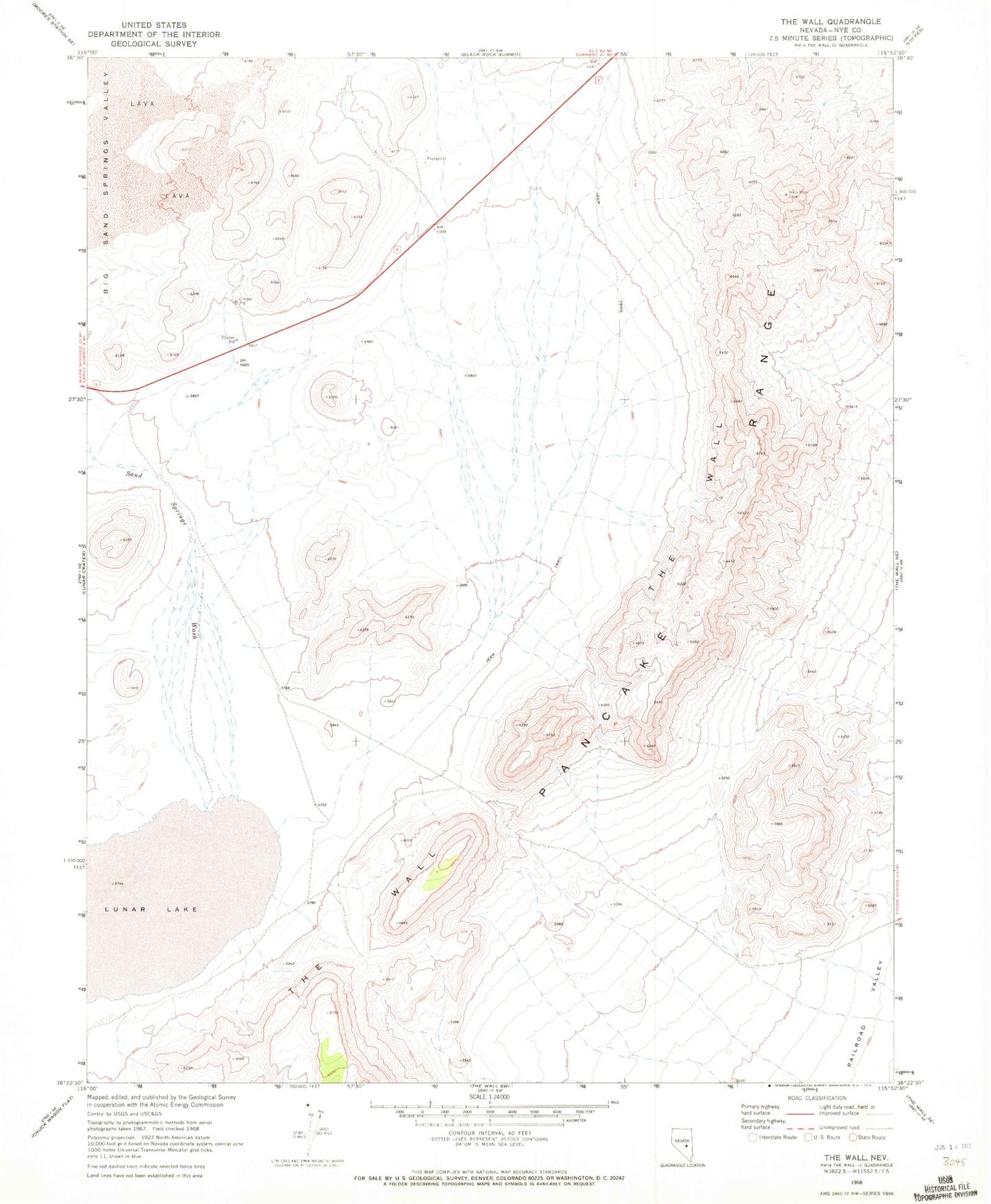 Classic USGS The Wall Nevada 7.5'x7.5' Topo Map Image