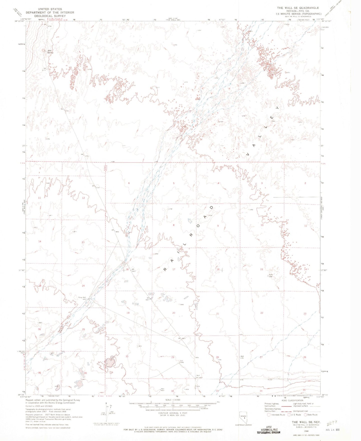 Classic USGS The Wall SE Nevada 7.5'x7.5' Topo Map Image