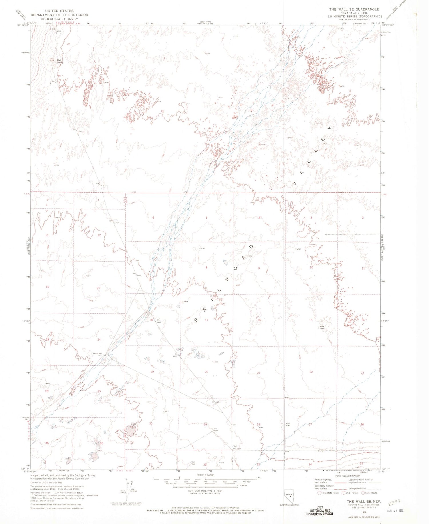 Classic USGS The Wall SE Nevada 7.5'x7.5' Topo Map Image