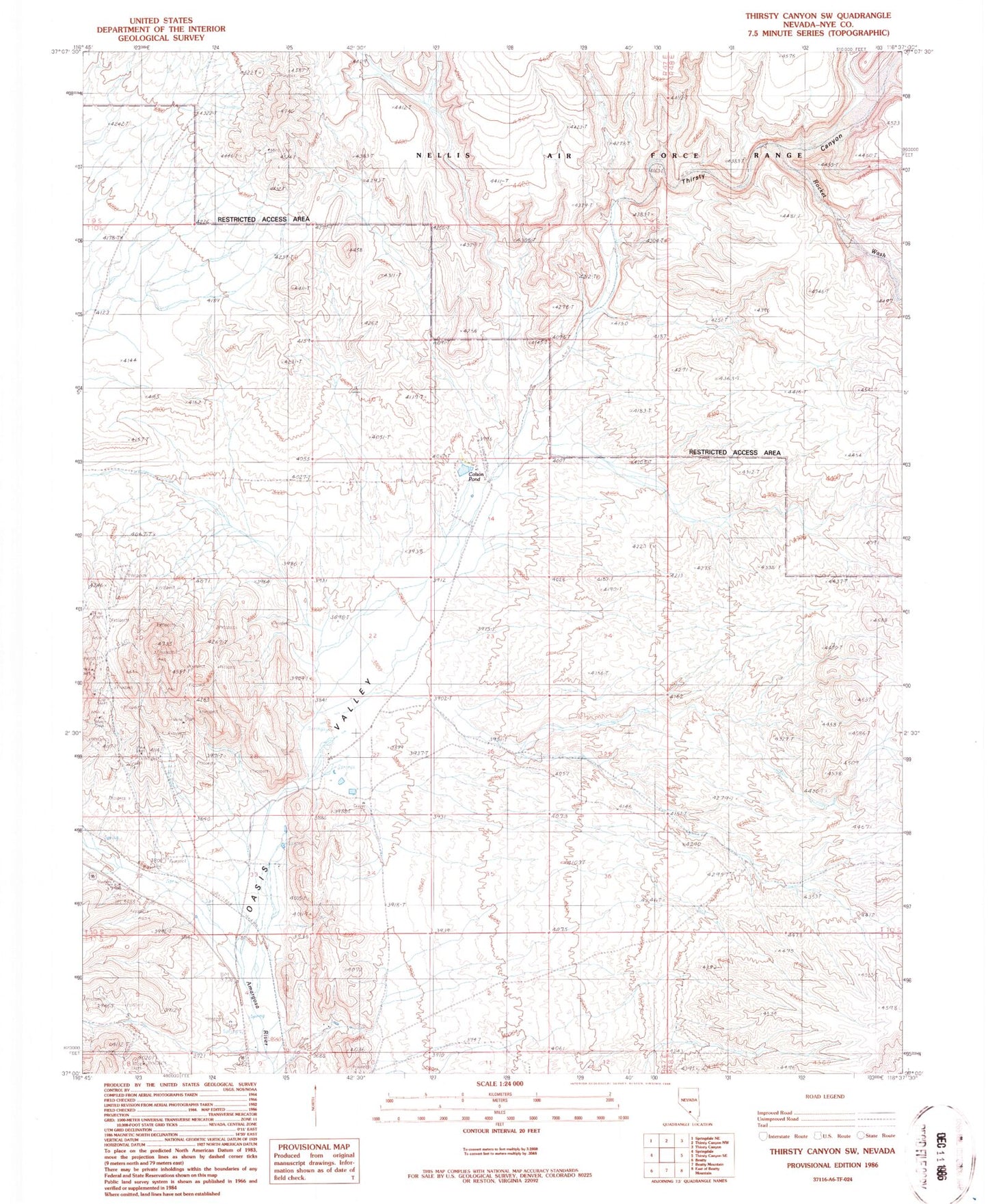 Classic USGS Thirsty Canyon SW Nevada 7.5'x7.5' Topo Map Image