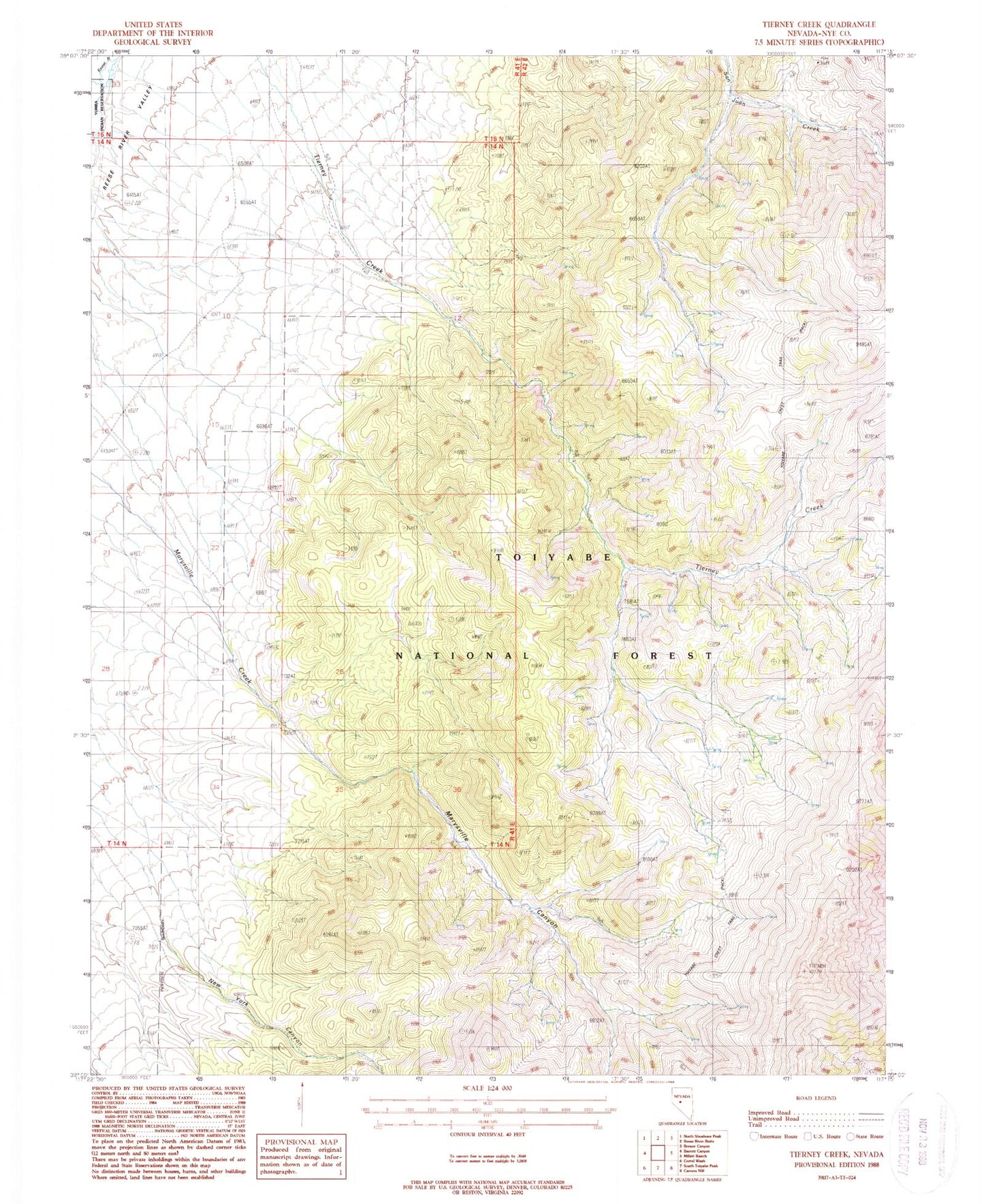 Classic USGS Tierney Creek Nevada 7.5'x7.5' Topo Map Image