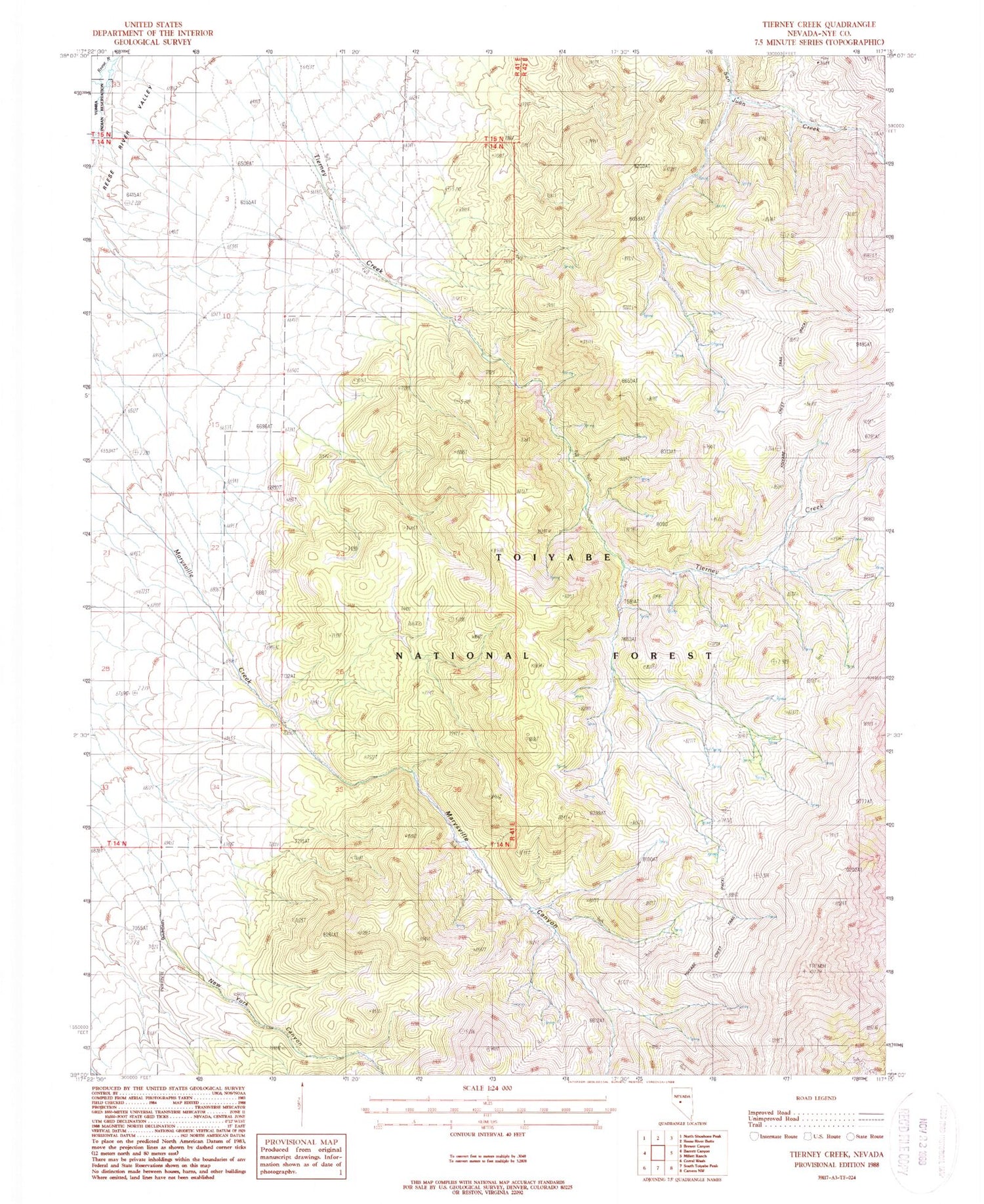 Classic USGS Tierney Creek Nevada 7.5'x7.5' Topo Map Image