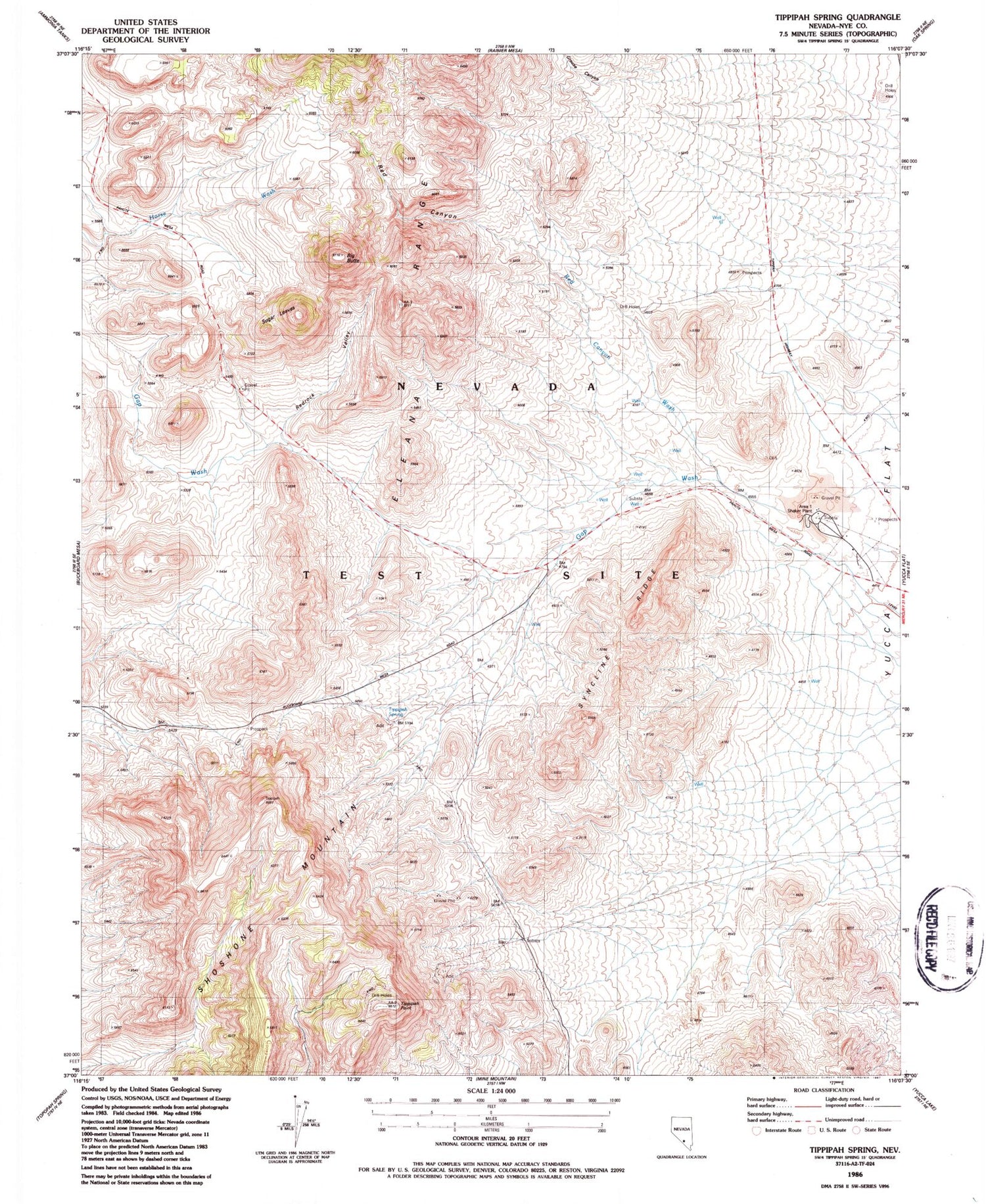 Classic USGS Tippipah Spring Nevada 7.5'x7.5' Topo Map Image