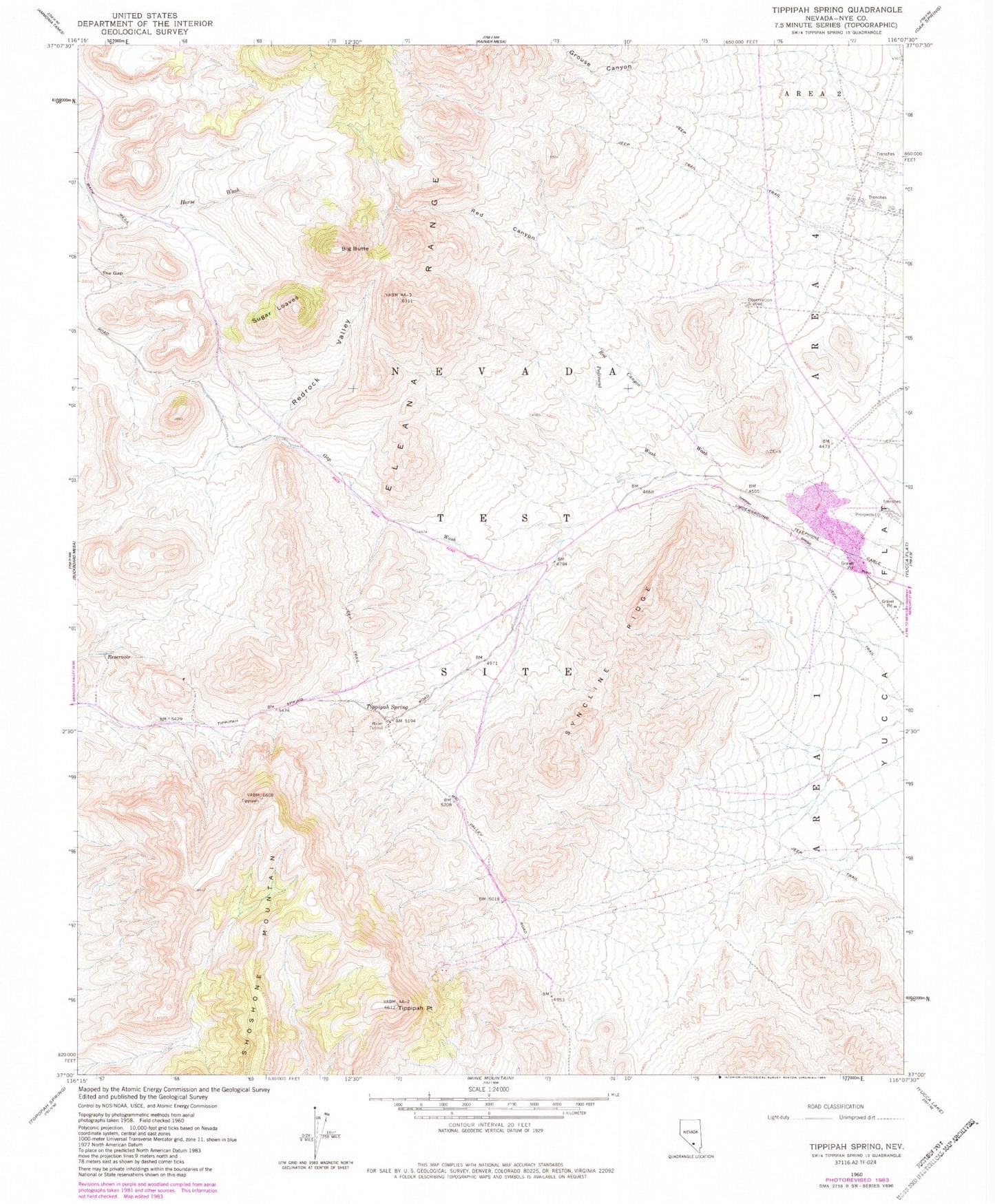 Classic USGS Tippipah Spring Nevada 7.5'x7.5' Topo Map Image