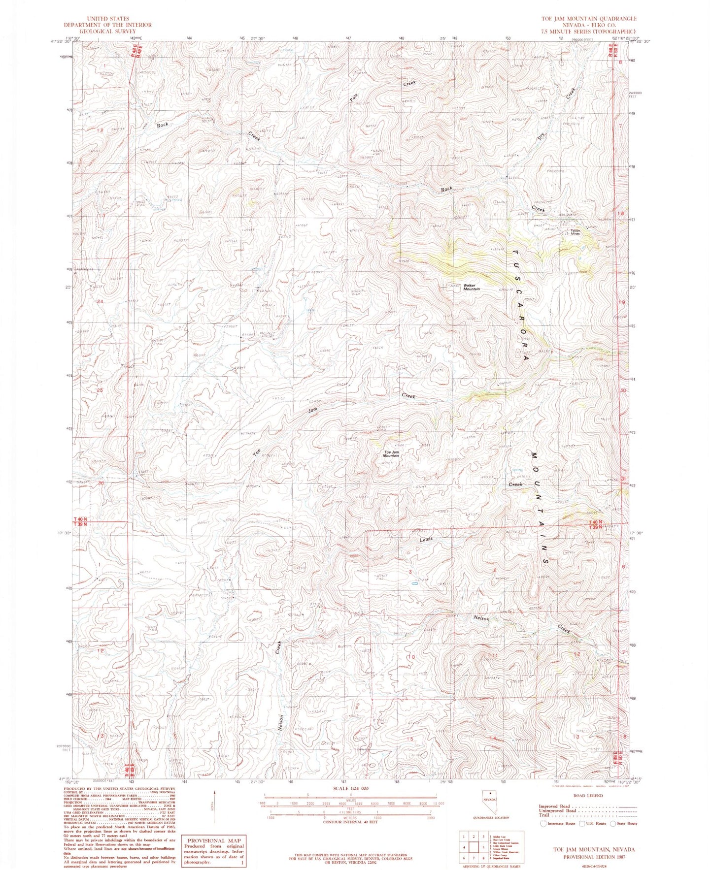 Classic USGS Toe Jam Mountain Nevada 7.5'x7.5' Topo Map Image