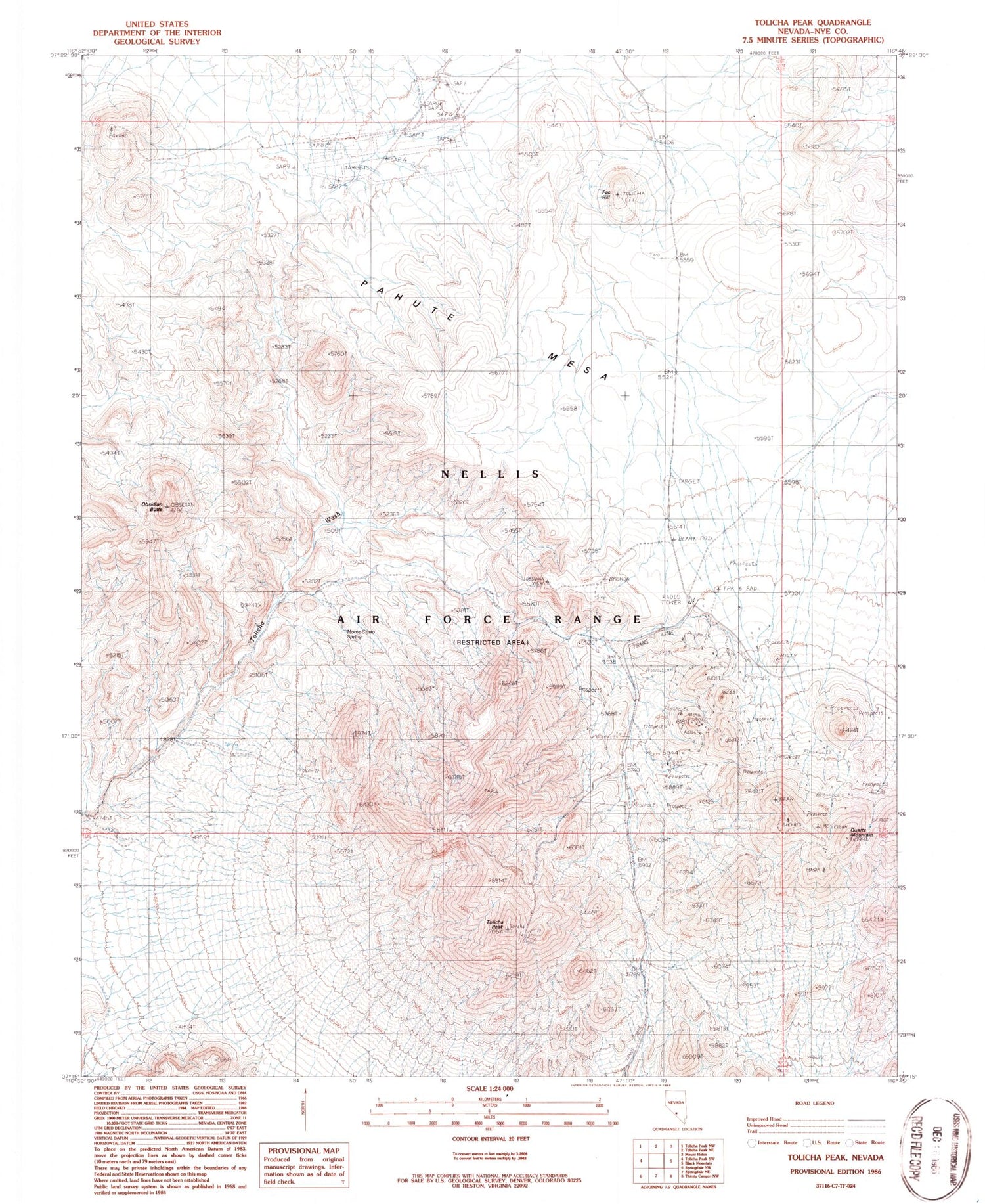 Classic USGS Tolicha Peak Nevada 7.5'x7.5' Topo Map Image