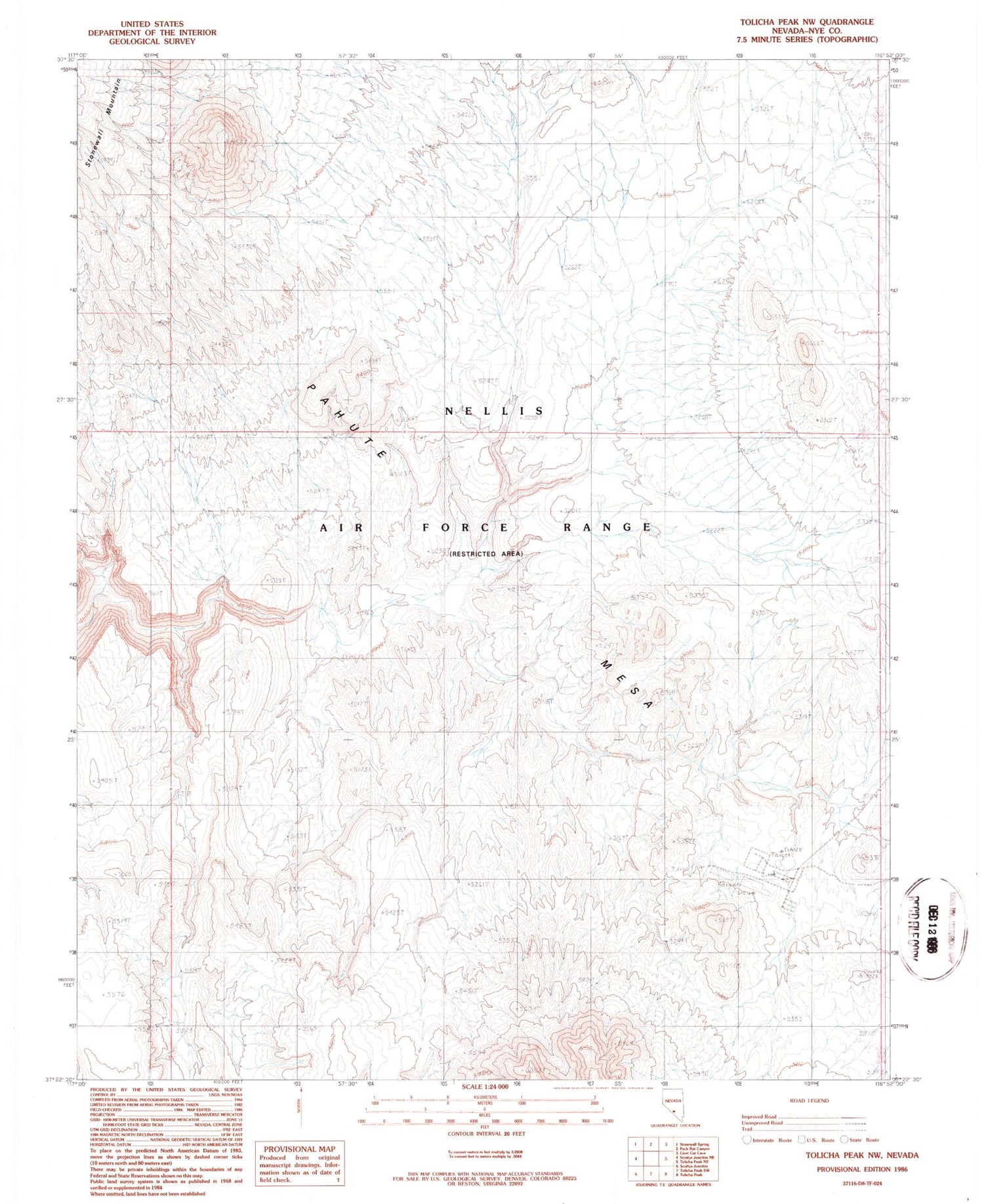 Classic USGS Tolicha Peak NW Nevada 7.5'x7.5' Topo Map Image