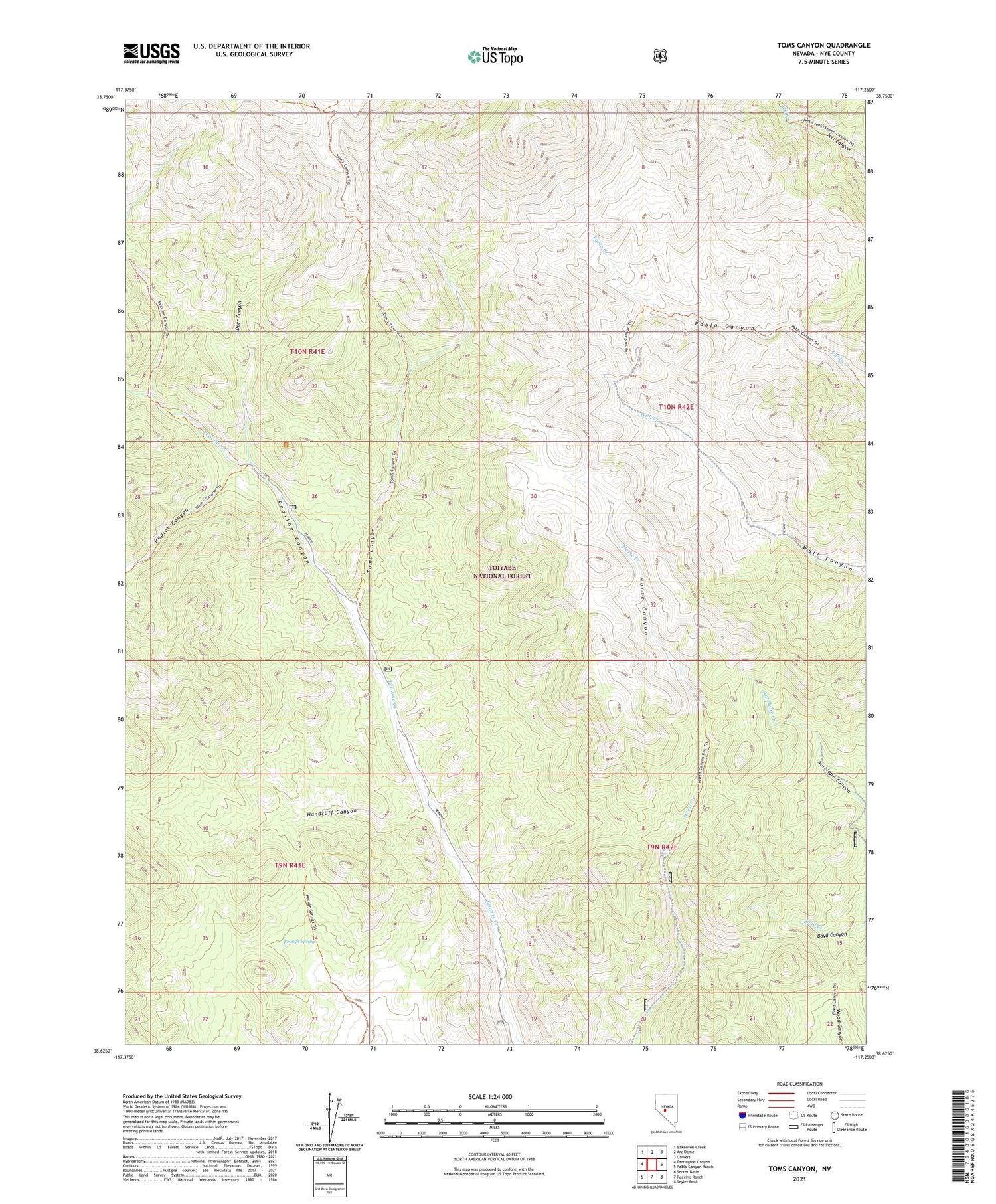 Toms Canyon Nevada US Topo Map Image