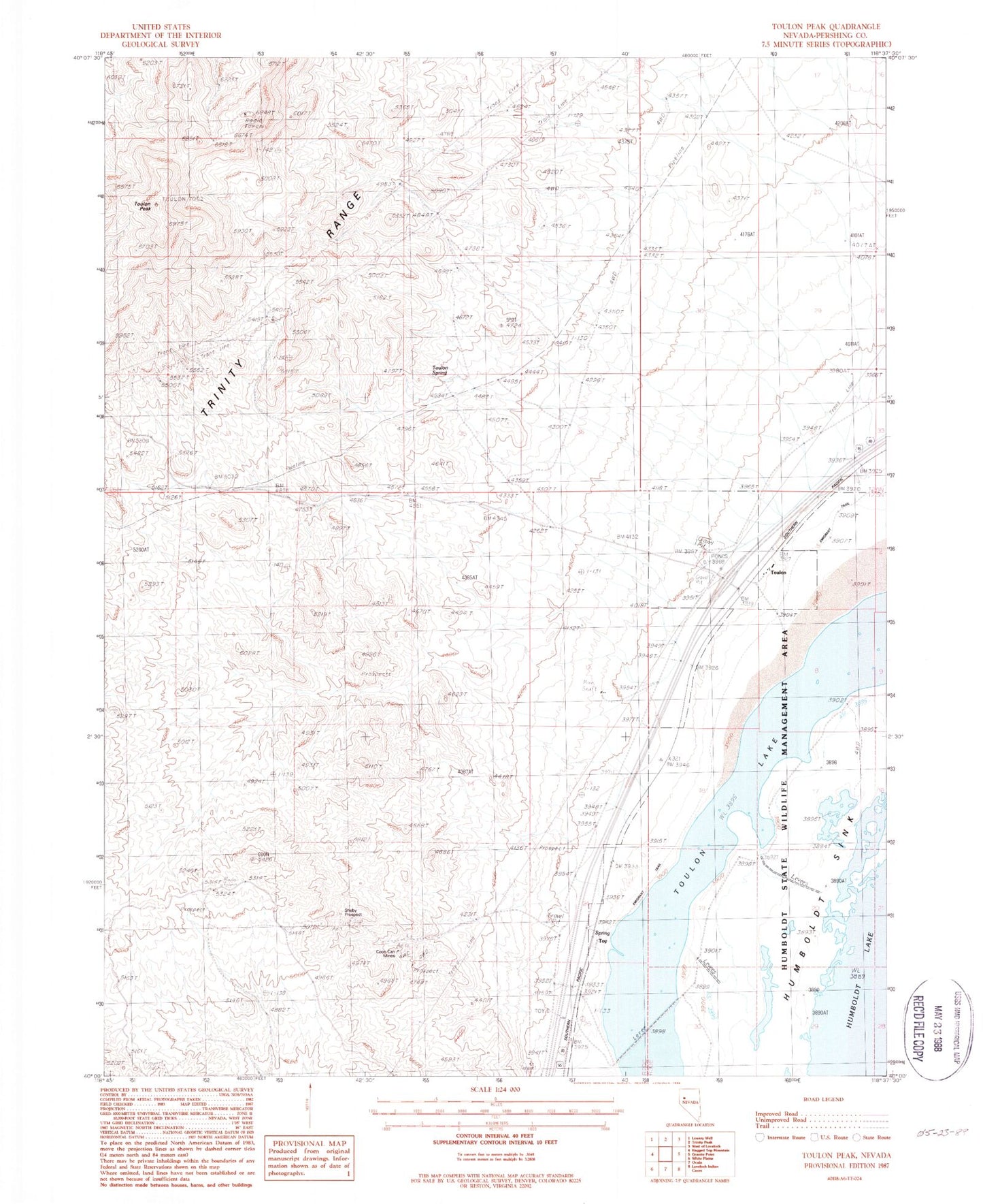 Classic USGS Toulon Peak Nevada 7.5'x7.5' Topo Map Image