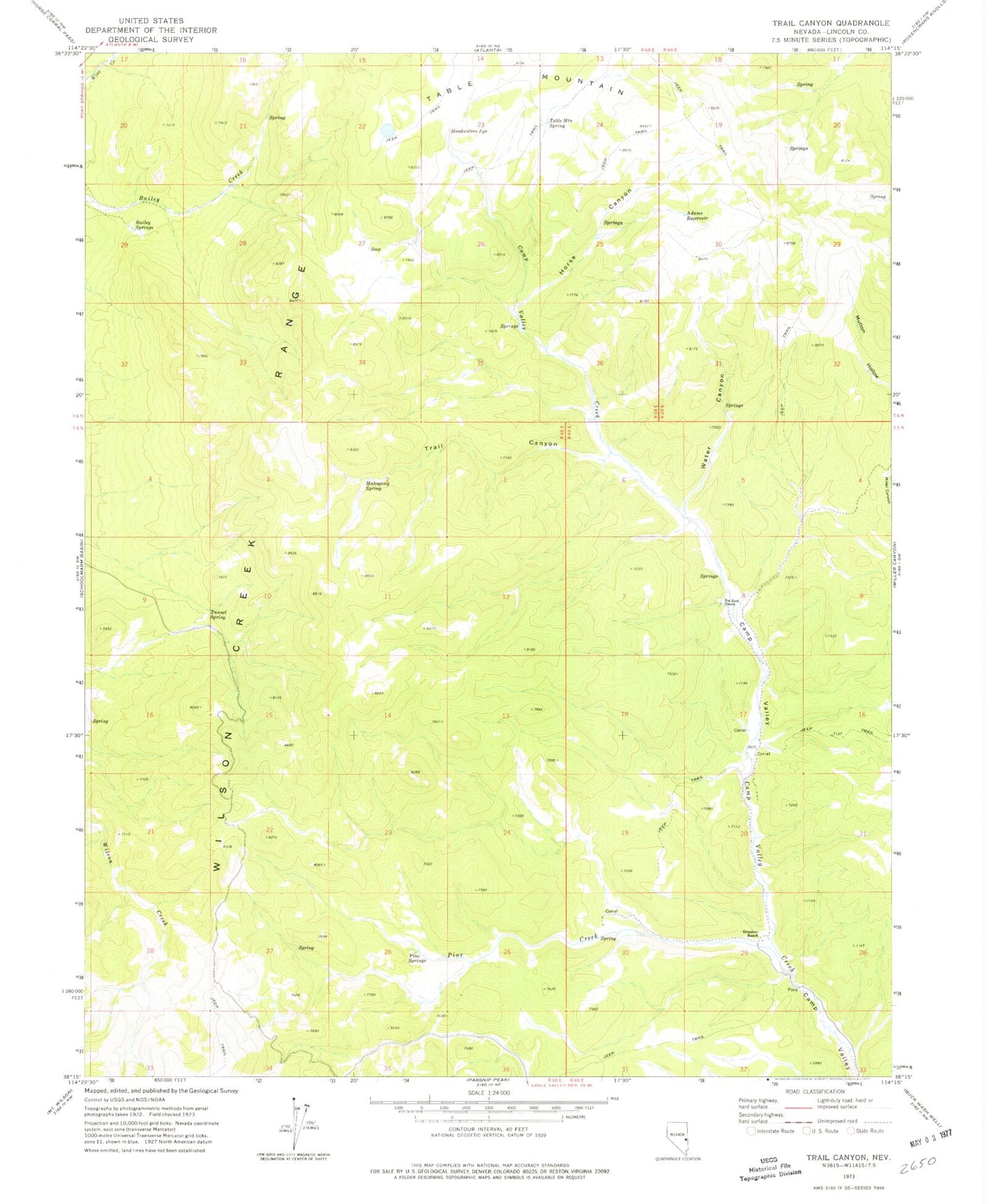 Classic USGS Trail Canyon Nevada 7.5'x7.5' Topo Map Image