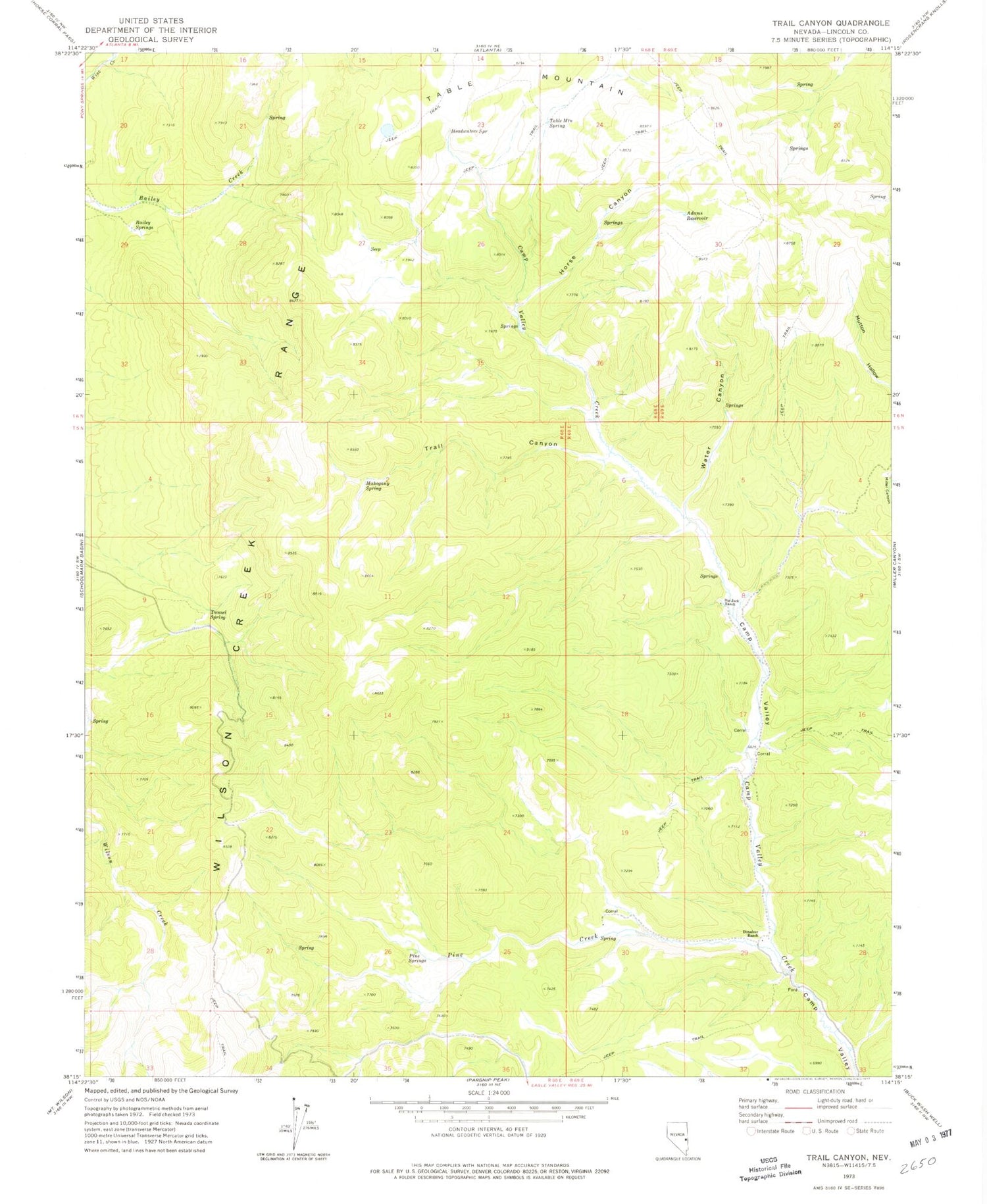 Classic USGS Trail Canyon Nevada 7.5'x7.5' Topo Map Image