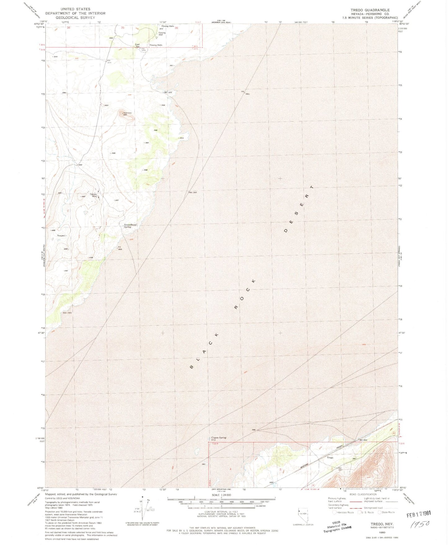 Classic USGS Trego Nevada 7.5'x7.5' Topo Map Image