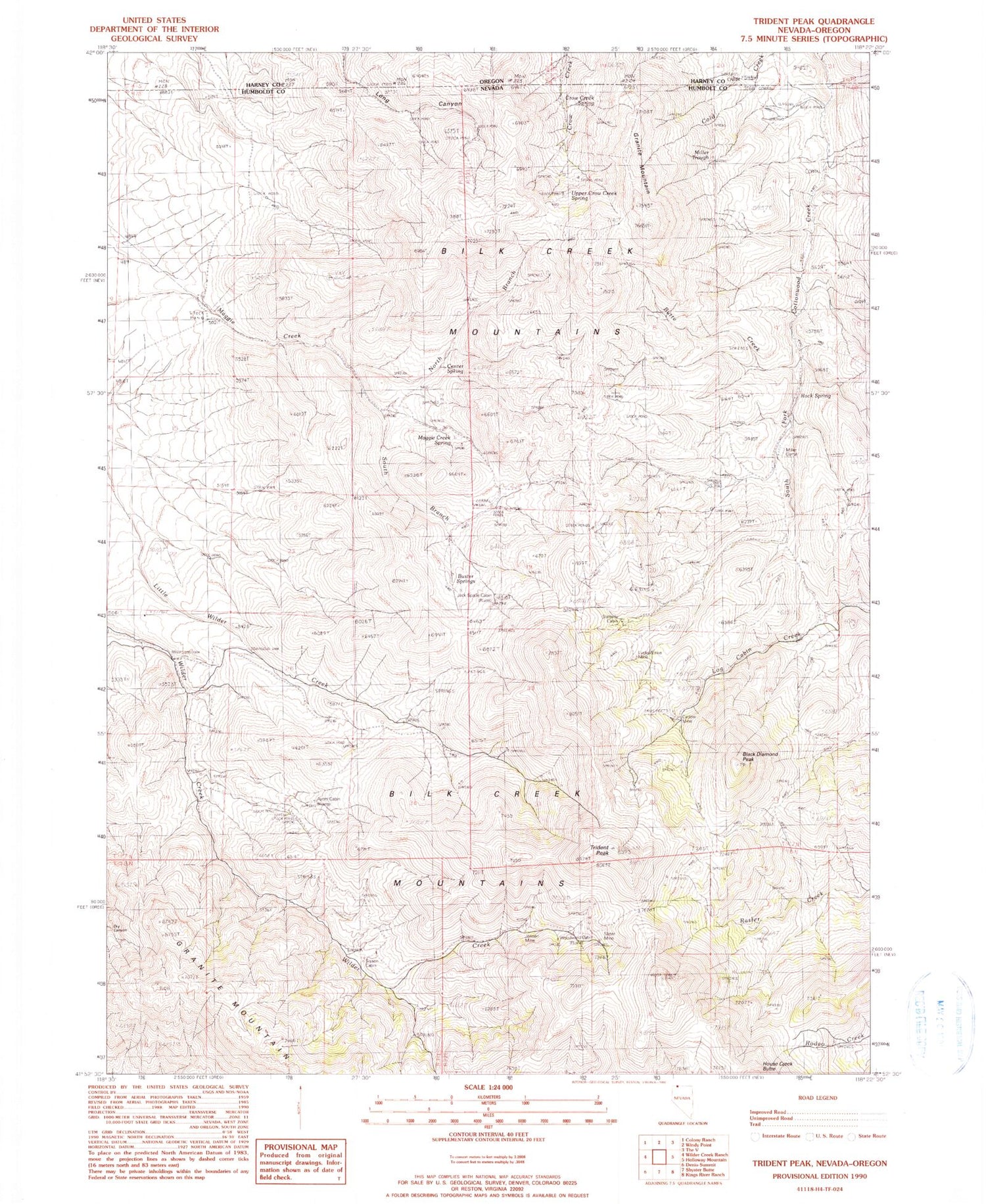Classic USGS Trident Peak Nevada 7.5'x7.5' Topo Map Image