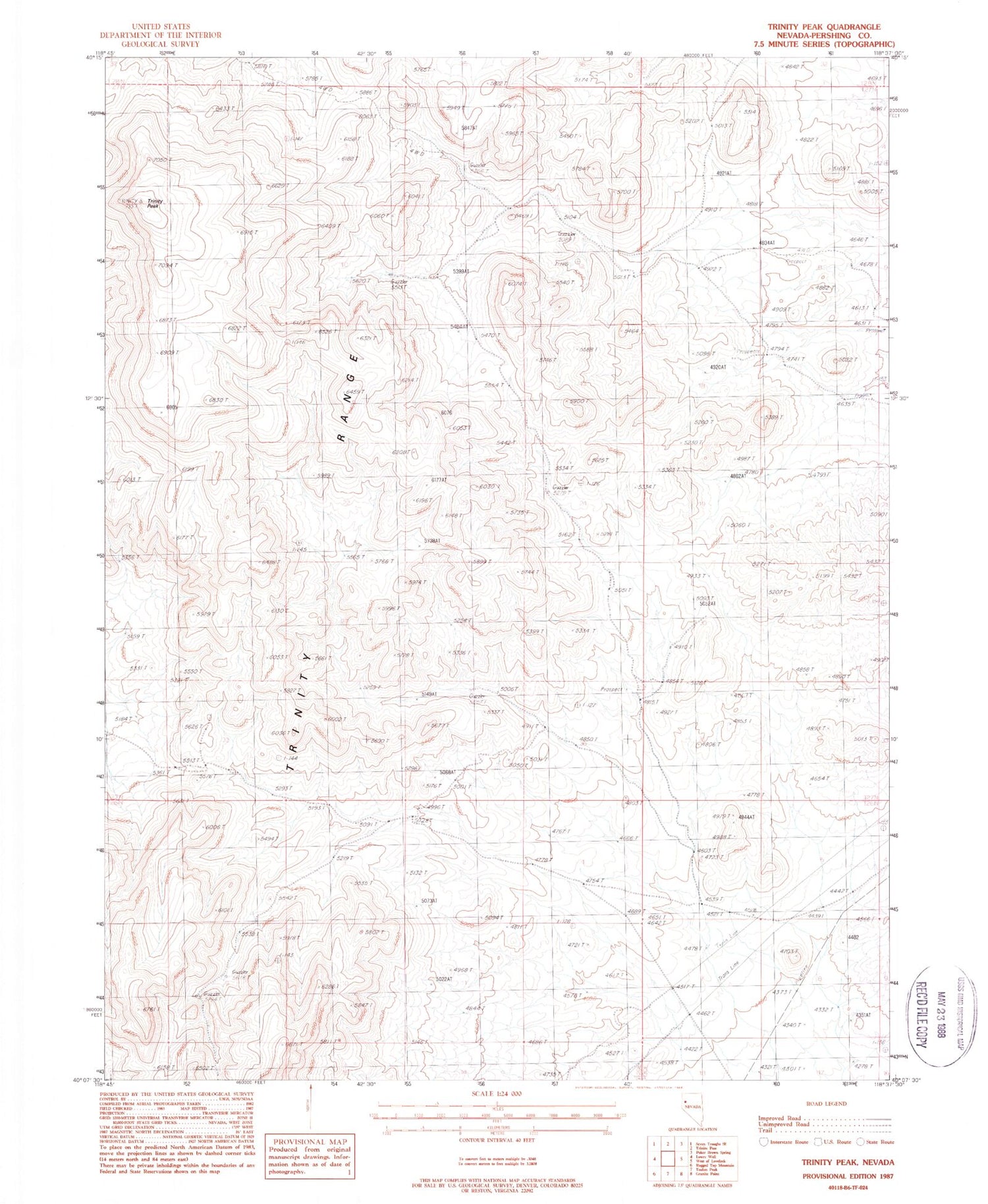 Classic USGS Trinity Peak Nevada 7.5'x7.5' Topo Map Image