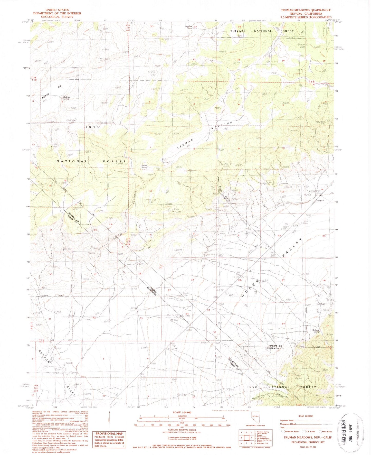 Classic USGS Truman Meadows Nevada 7.5'x7.5' Topo Map Image