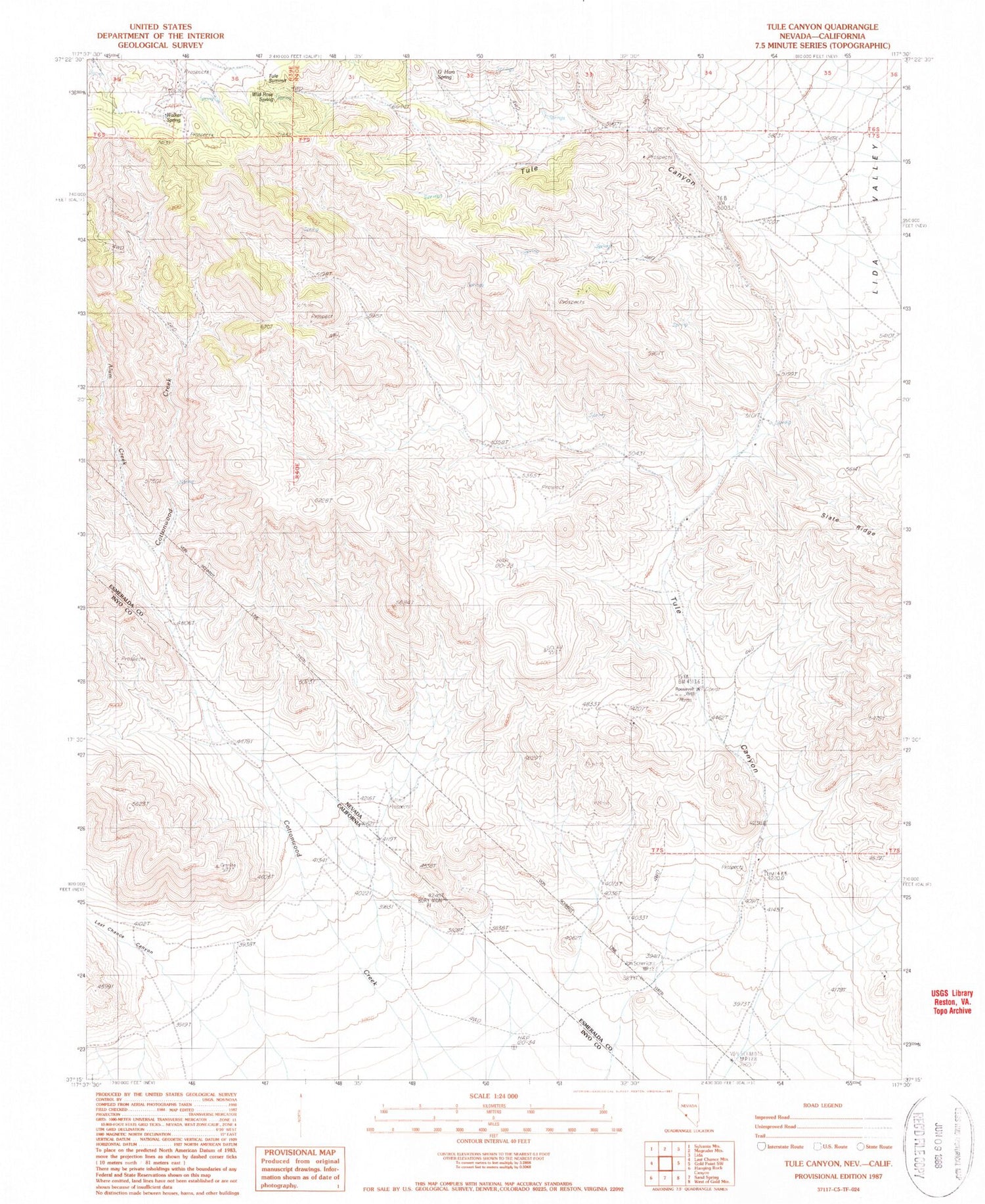 Classic USGS Tule Canyon Nevada 7.5'x7.5' Topo Map Image