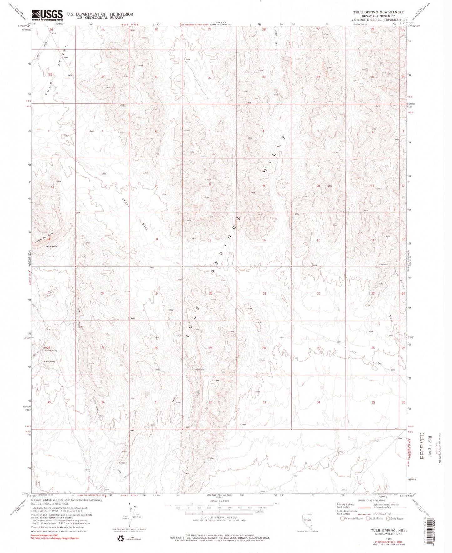 Classic USGS Tule Spring Nevada 7.5'x7.5' Topo Map Image