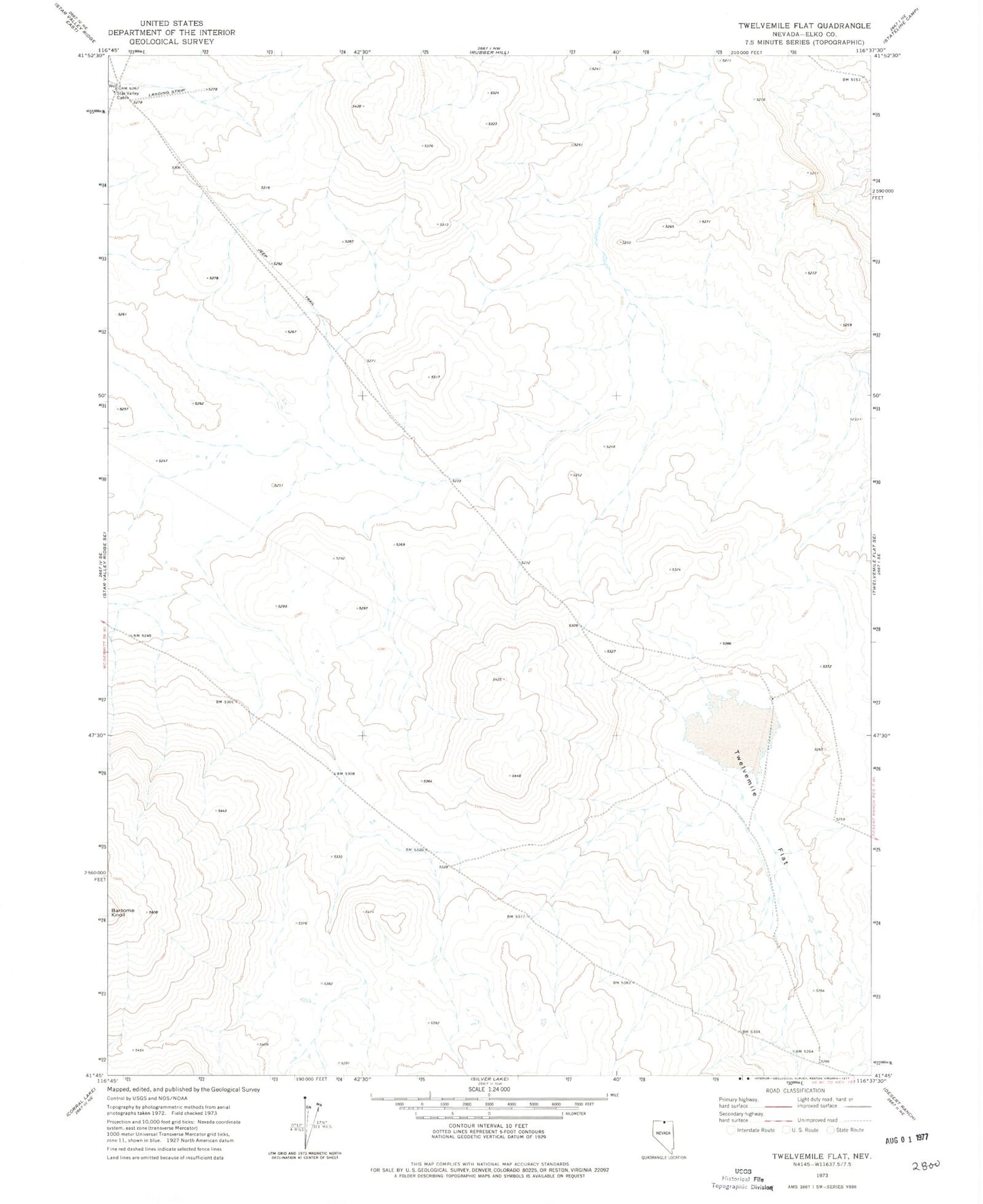 Classic USGS Twelvemile Flat Nevada 7.5'x7.5' Topo Map Image