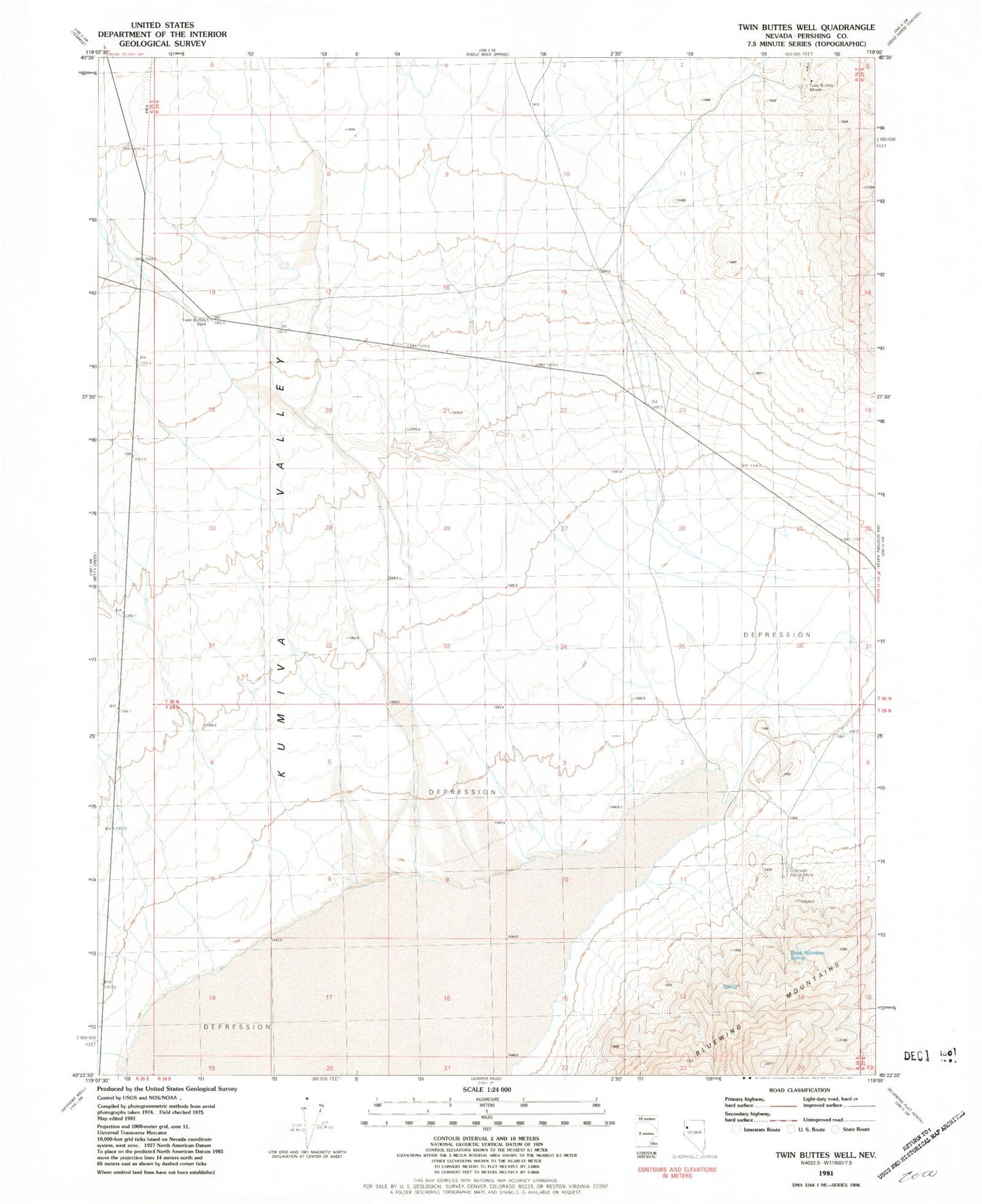 Classic USGS Twin Buttes Well Nevada 7.5'x7.5' Topo Map Image