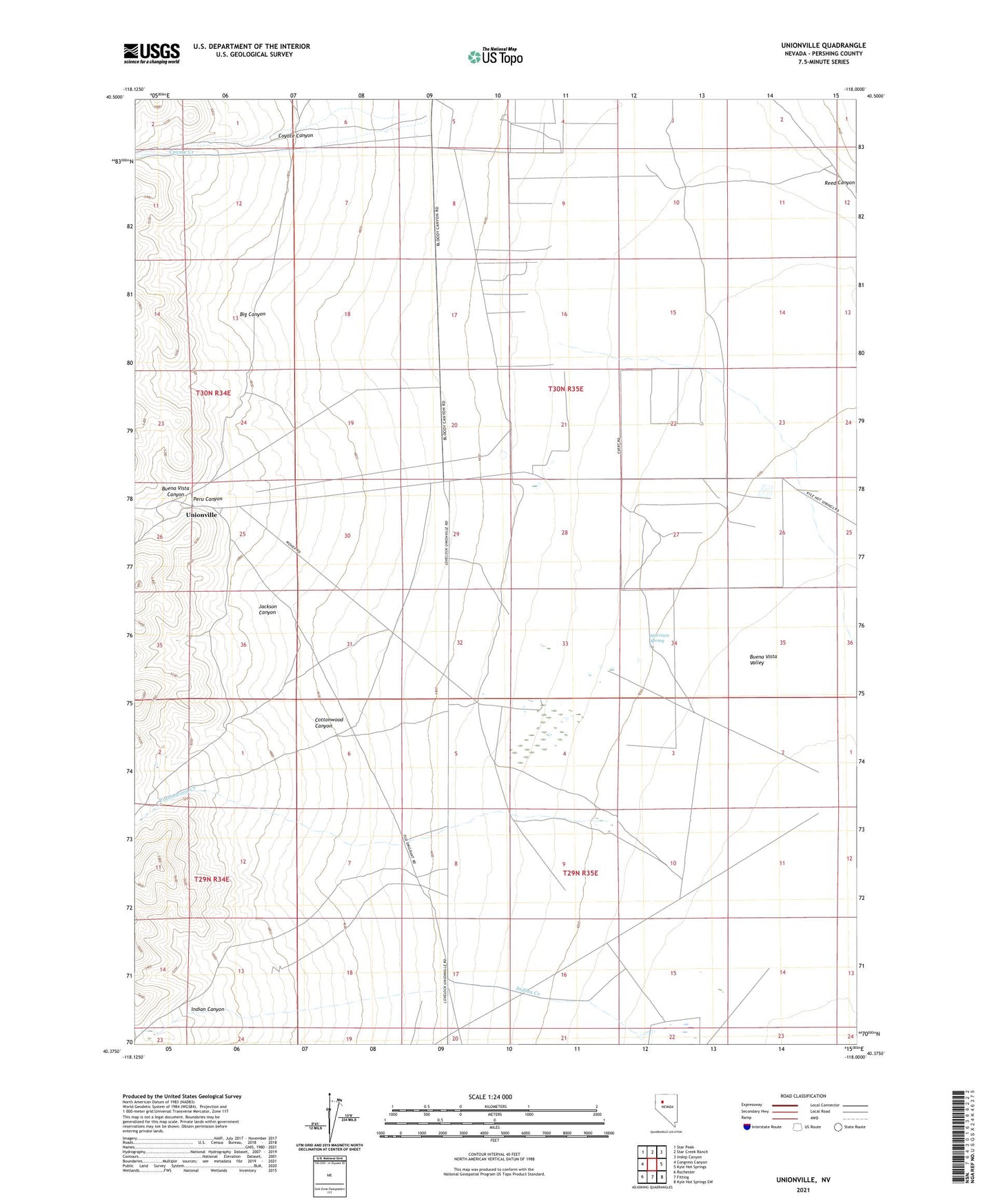 Unionville Nevada US Topo Map Image