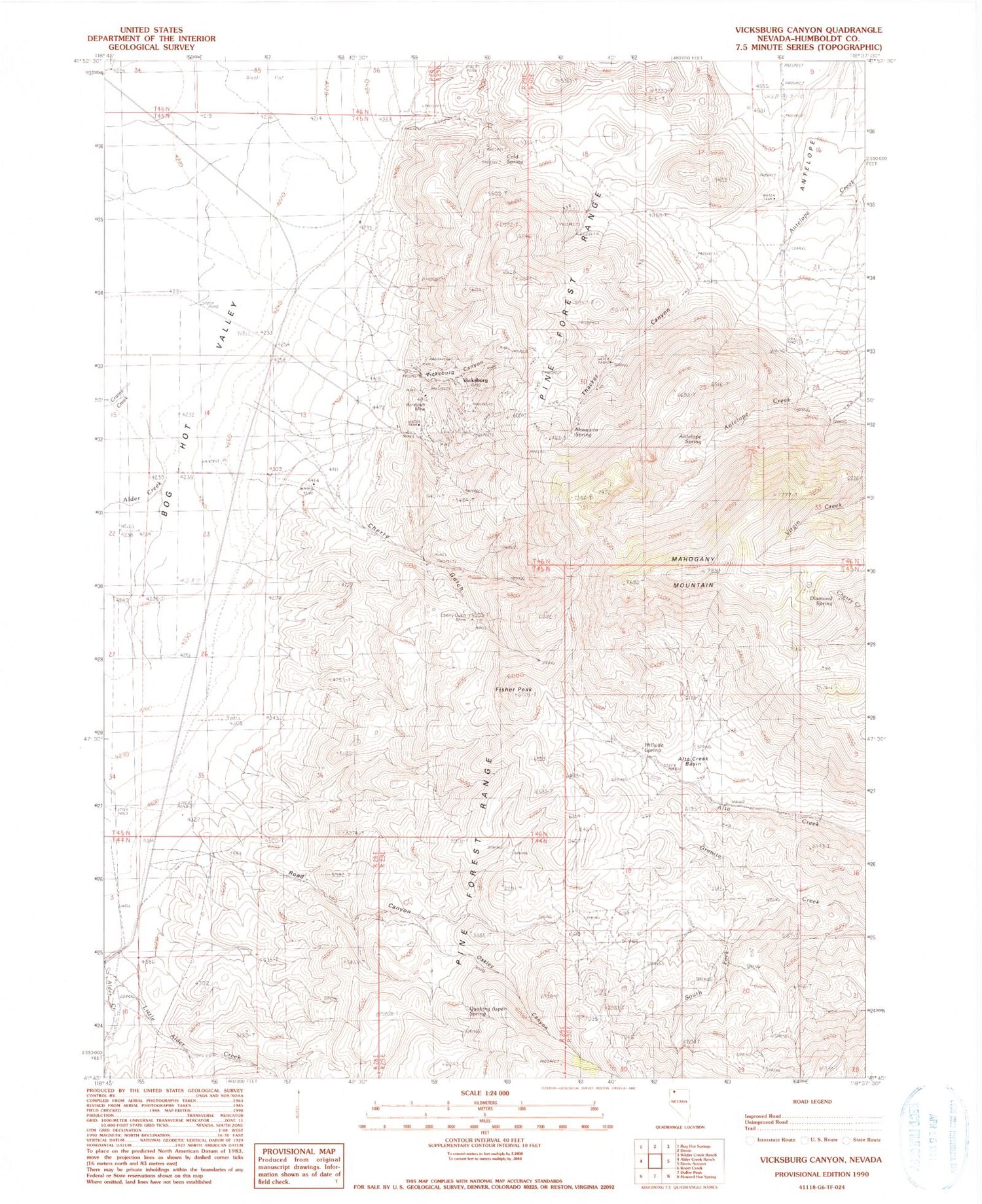 Classic USGS Vicksburg Canyon Nevada 7.5'x7.5' Topo Map Image