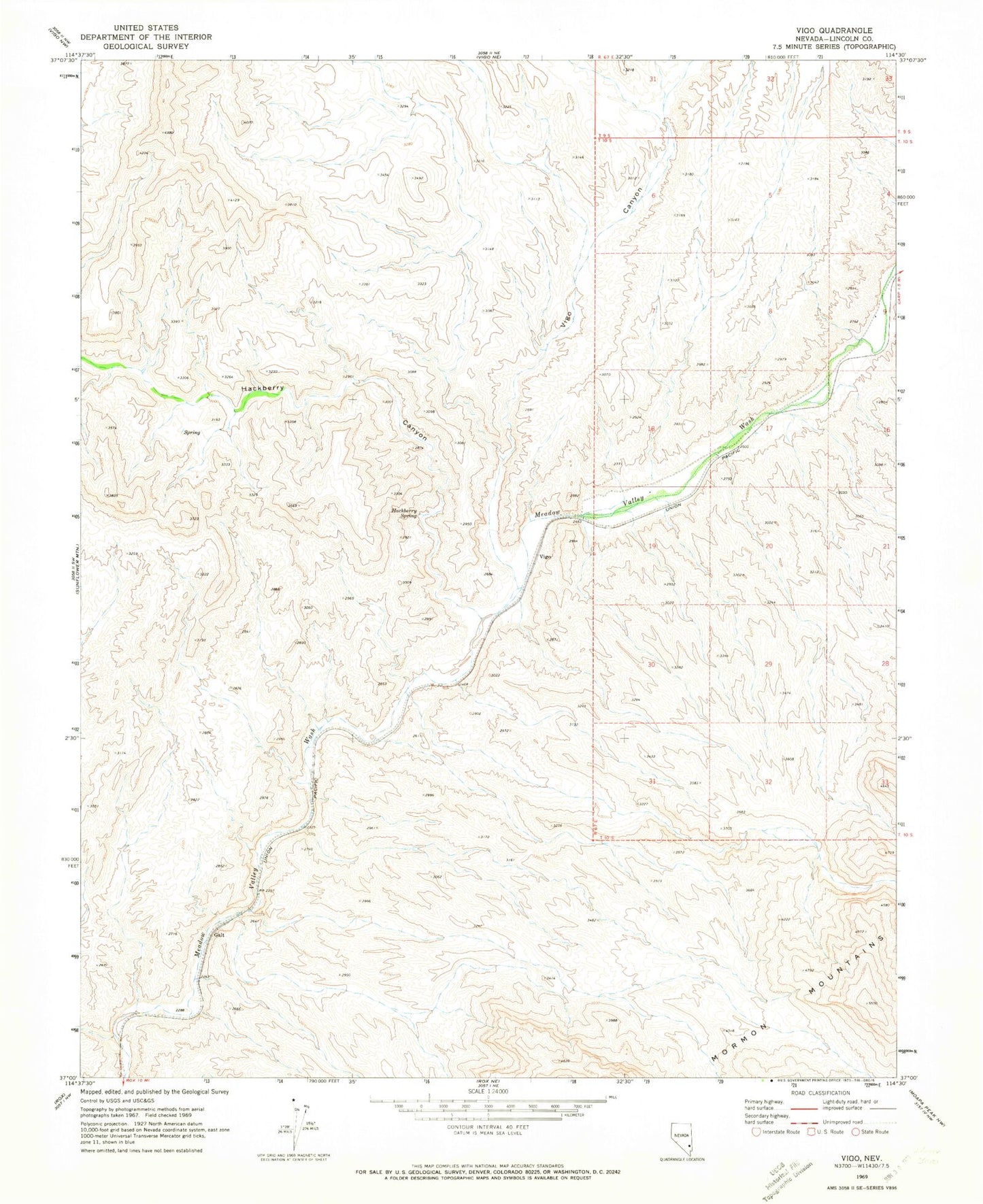 Classic USGS Vigo Nevada 7.5'x7.5' Topo Map Image