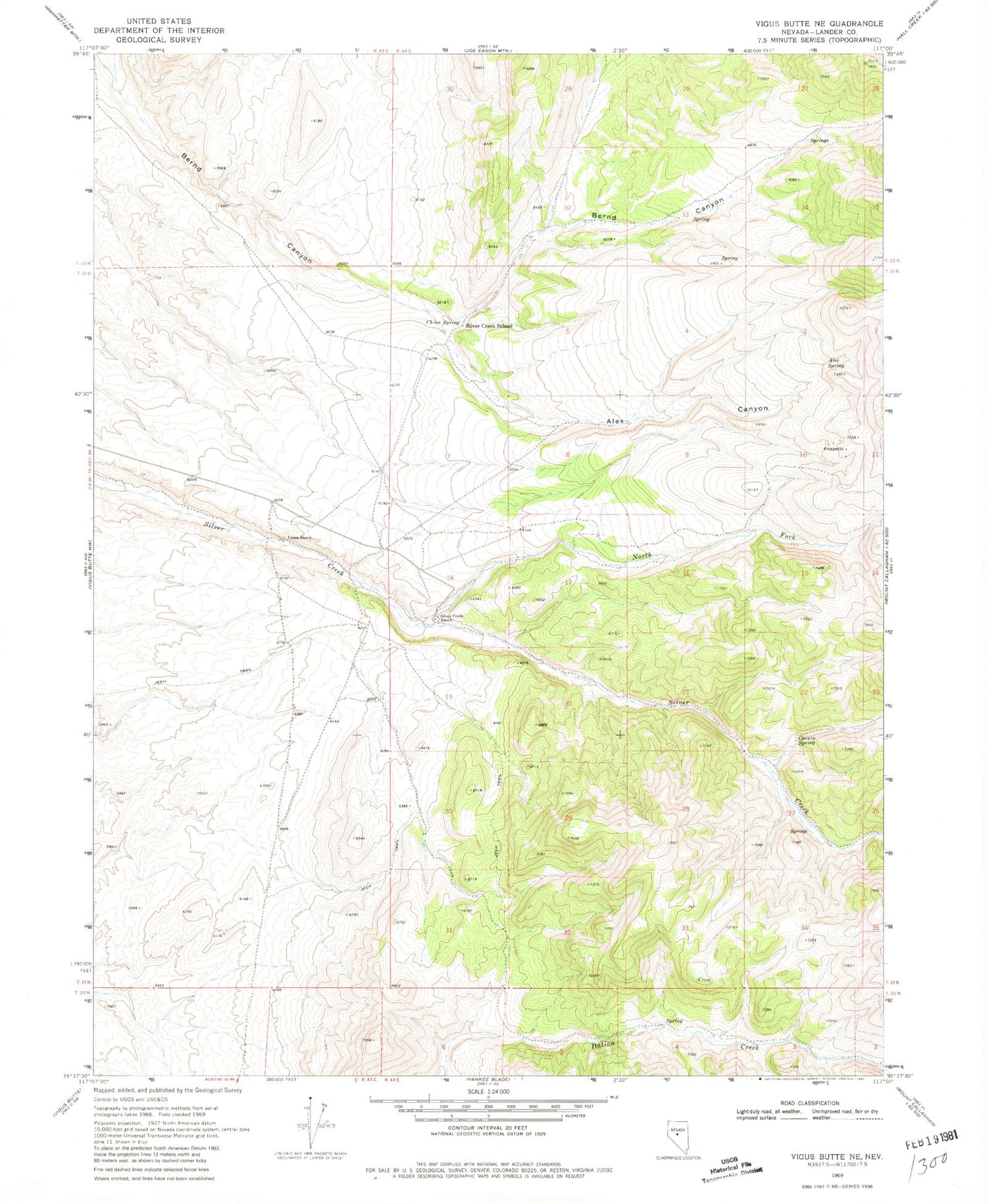 Classic USGS Vigus Butte NE Nevada 7.5'x7.5' Topo Map Image