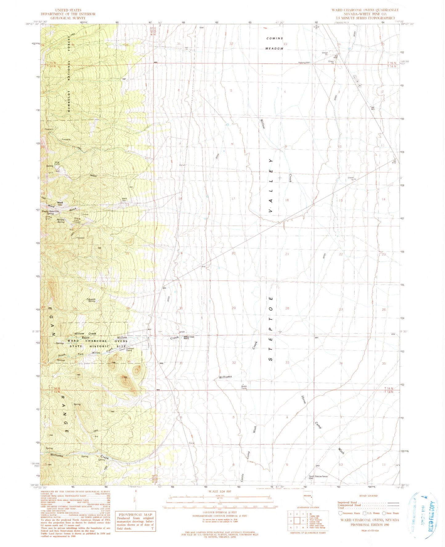 Classic USGS Ward Charcoal Ovens Nevada 7.5'x7.5' Topo Map Image