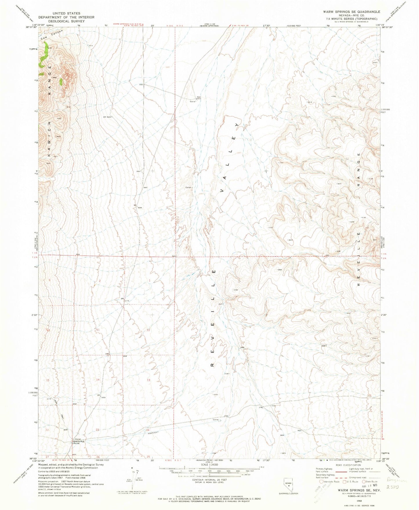Classic USGS Warm Springs SE Nevada 7.5'x7.5' Topo Map Image